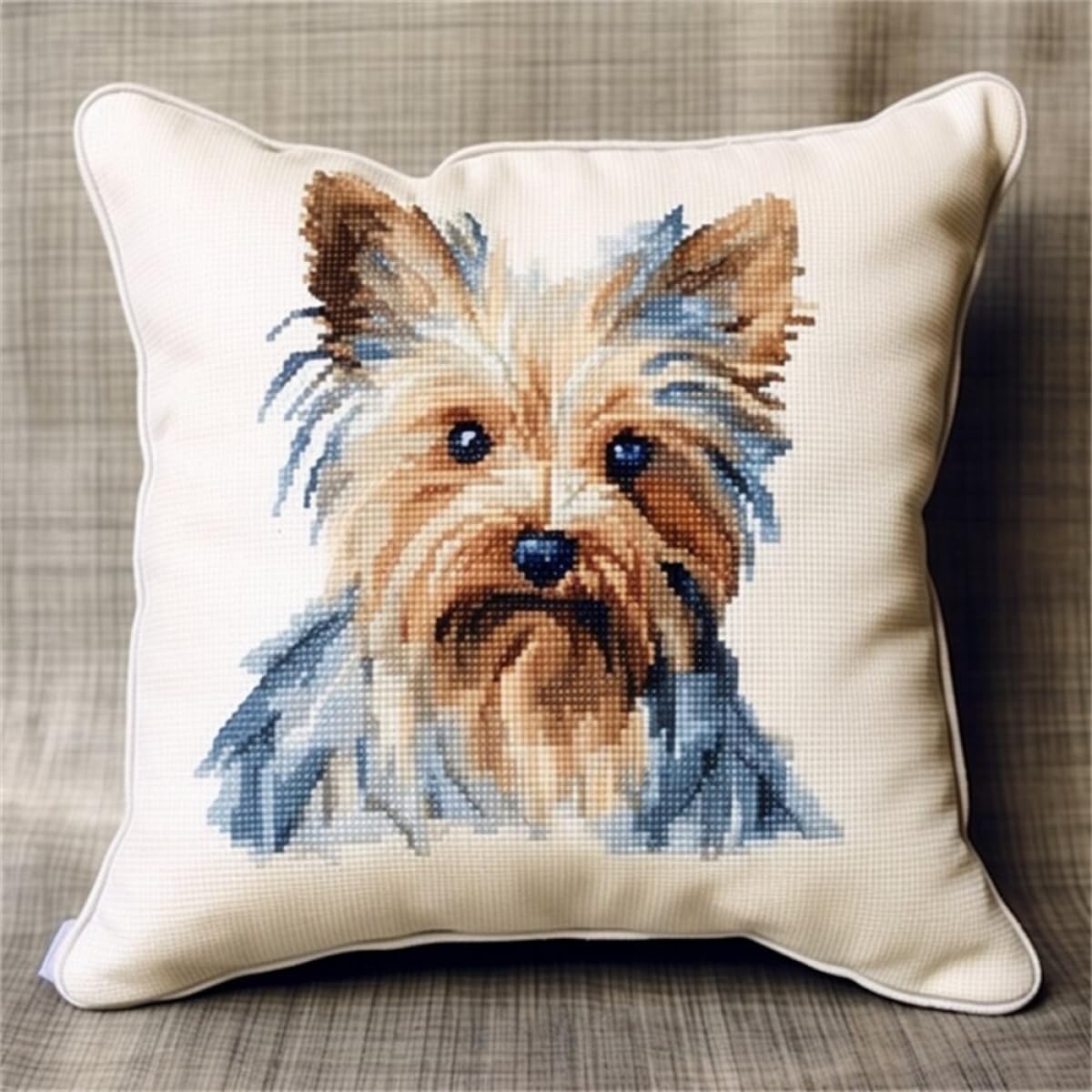 Kitquiver P Cushion Making Kit Fantasy Yorkshire Terrier Animal Diy Tapestry Throw Illow Cover Needlepoint Cushion Kits For Home Décor Needlework Kit For Beginners 17X17in