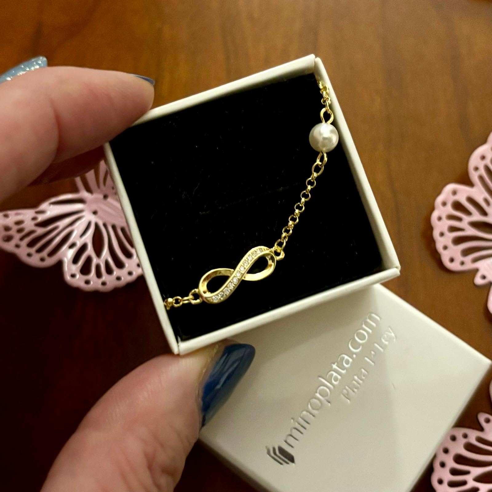 Pulsera infinito de Plata de ley chadapa en Oro con Perlas cultivadas para niña