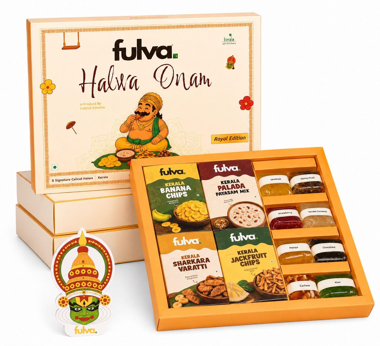 Fulva Onam Royal Edition Hamper – 8 Halwas, 3 Kerala Snacks & Payasam | Eight Halwa Flavours, Three Kerala Snacks & Instant Payasam Mix, No Added Preservatives, 100% Veg, Luxurious Onam Hamper-image-1