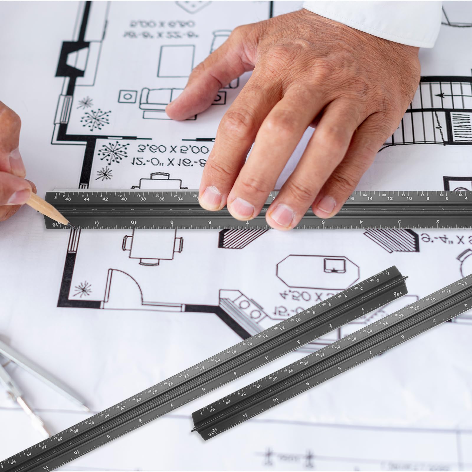10 righelli per architettura da 30,5 cm, per architetti, ingegneri, ingegneri, triangolari, in lega di alluminio, strumenti di misurazione per architetti, ingegneri, disegnatori, artisti (nero)