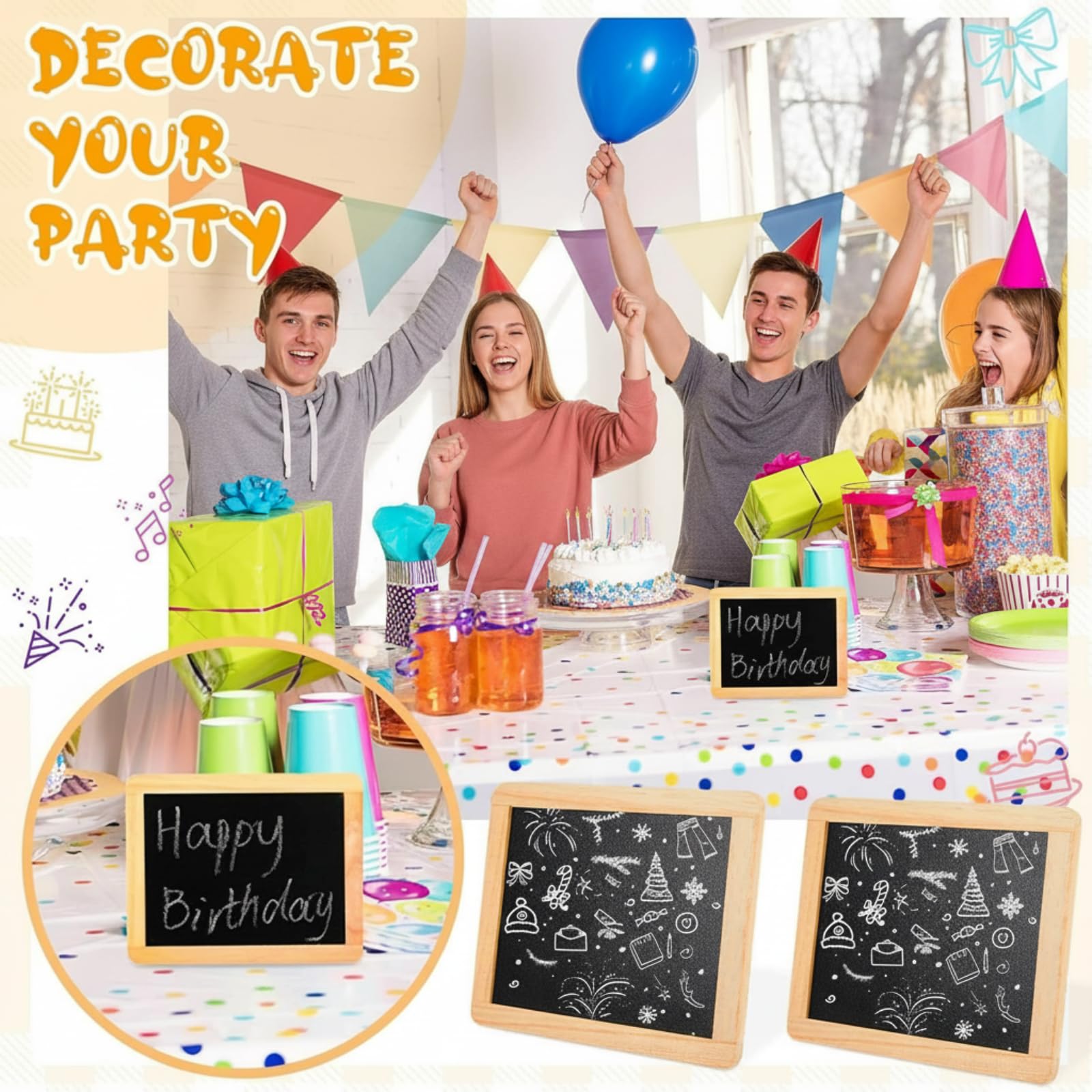 Lot de 24 mini tableaux noirs en ardoise - Fournitures scolaires pour salle de classe, fête, maison, bureau, mariage, anniversaire, 12 x 10 cm