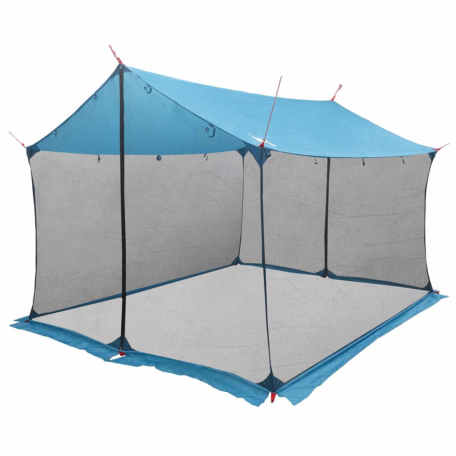 Tarp kempingowy ze ścianami z siatki niebieski 340 x 260 x 220 cm | Wodoodporny dach, zamek błyskawiczny, regulowana wysokość, lina i śledzie w zestawie