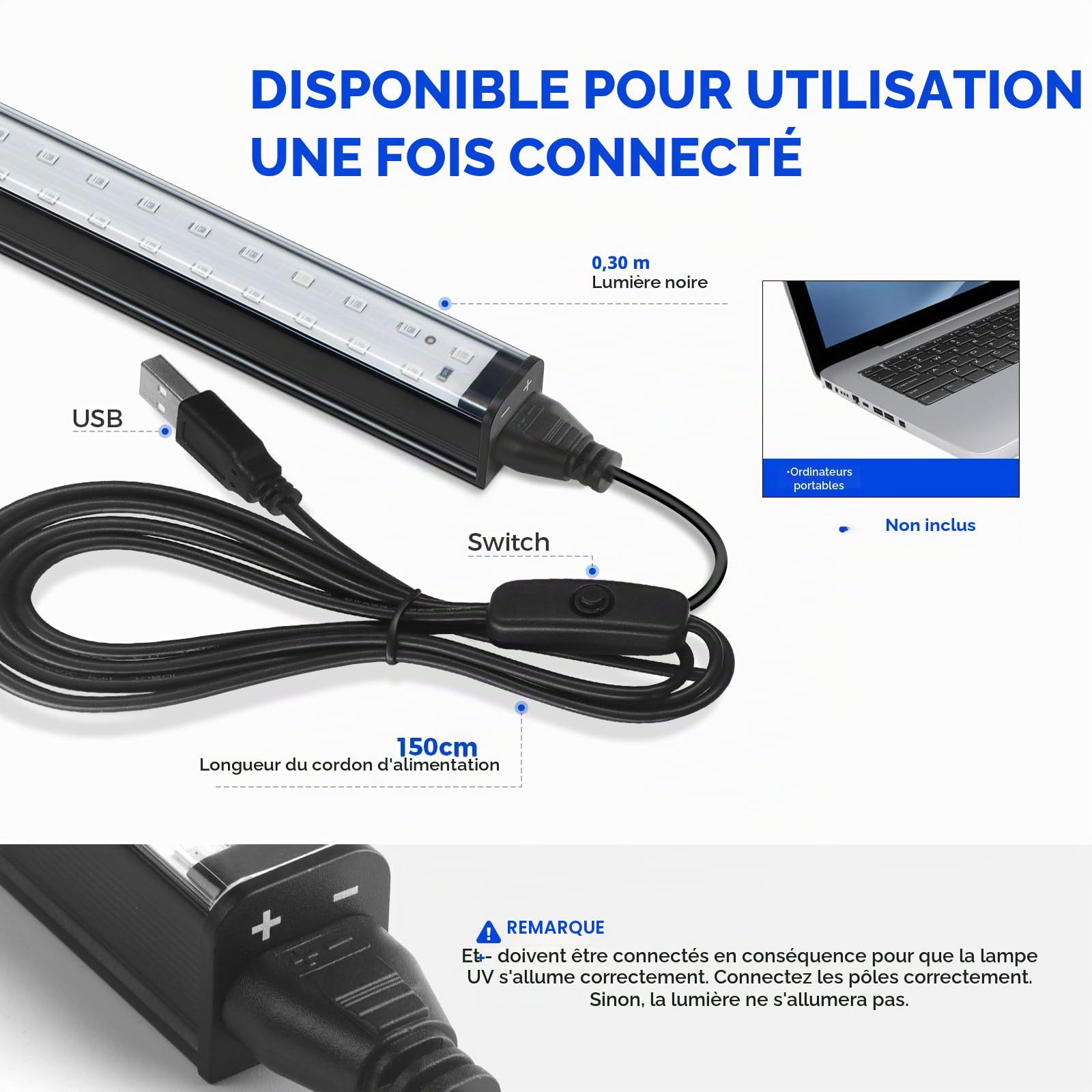 Barrina UV LED Tube Lumière Noire, 10W 28cm USB Alimenté, Lumières UV pour Halloween DJ Disco, Lampe Noires Réglables pour la Chambre à Coucher, 2 Barres
