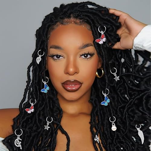 Miniatura 6 de 20 piezas de joyería de mariposa plateada para trenzas Loc ajustables con alas de hoja de perla, accesorios para rastas DIY Charmd para el cabello,