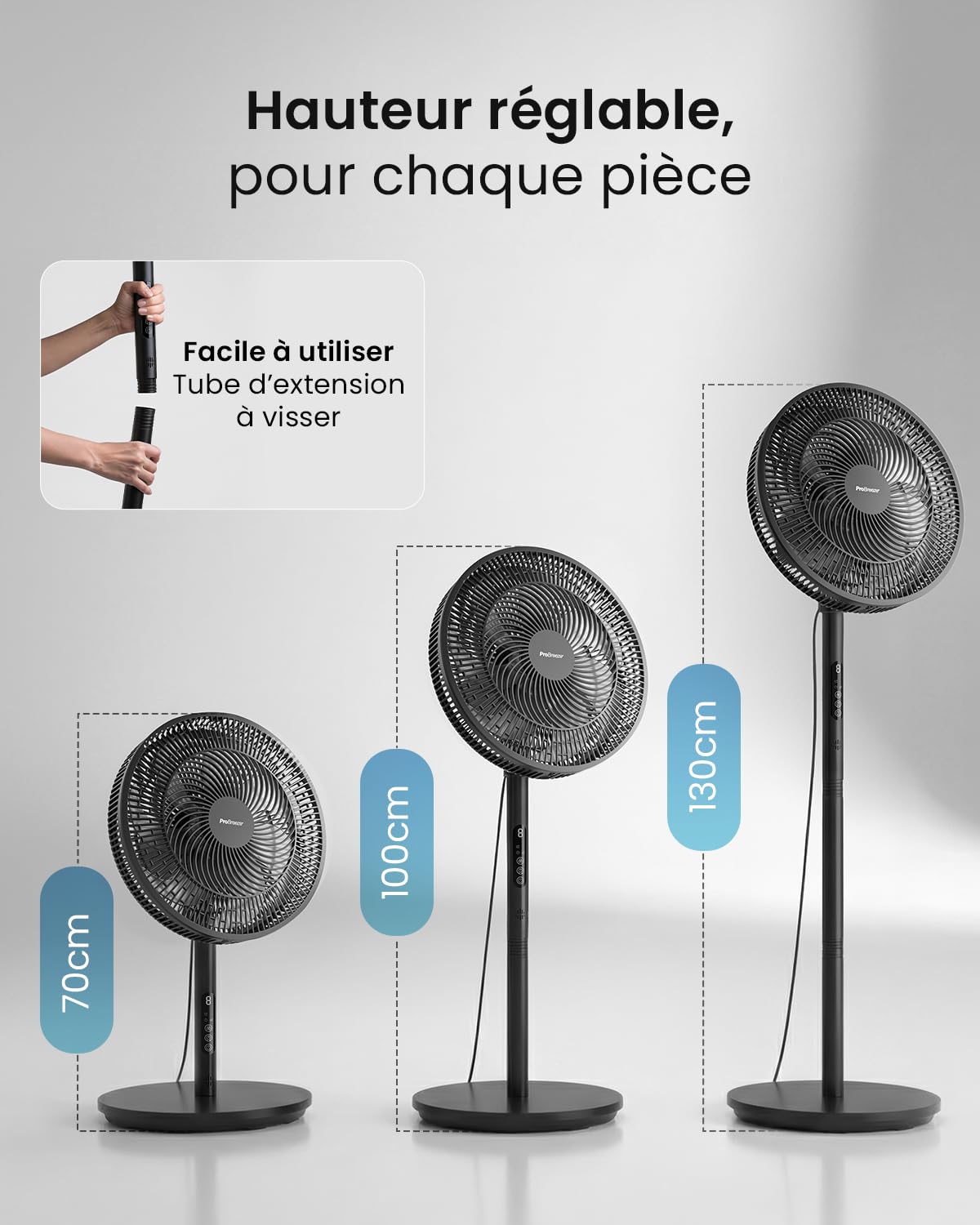 Pro Breeze AirFlo Slim – Ventilateur sur Pied 109 cm Silencieux & Puissant, 9 Vitesses, Oscillation 95°, Hauteur Réglable 70-130 cm, Télécommande, 3 Modes, Basse Consommation, Chambre, Bureau & Salon