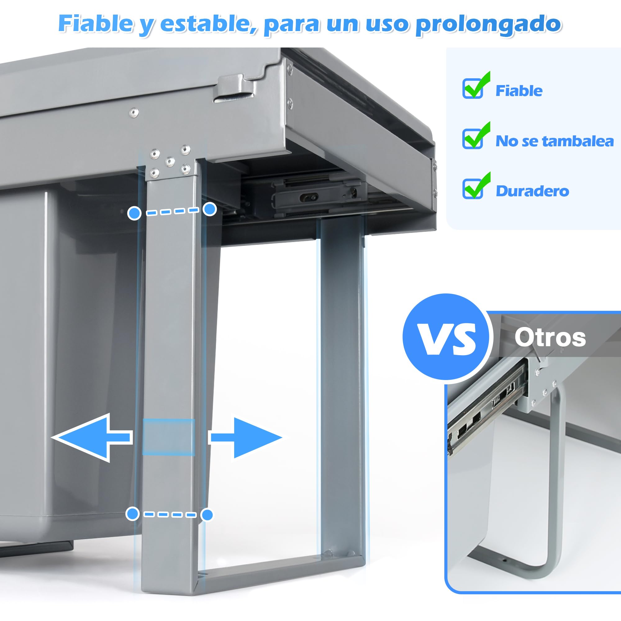 LVJ Mejorado 40L Cubo de Basura Empotrable para la Cocina, Sistema de Separación, 2 Compartimentos, Deslizante, 2 x 20 L, Tamaño: 47.8 x 34.8 x 41.7 cm, Gris