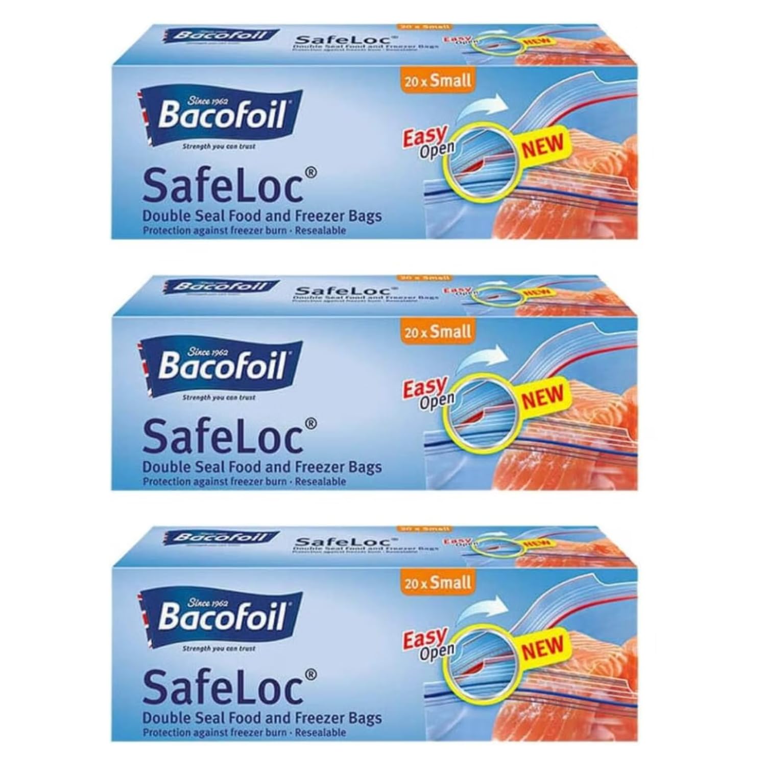 3x Small Freezer Bags | Double Seal Food Storage Bags | Resealable, Reusable & Leak-Proof | Tear-Resistant Freezer Bags | 20 Bags per Box (60 Bags Total)