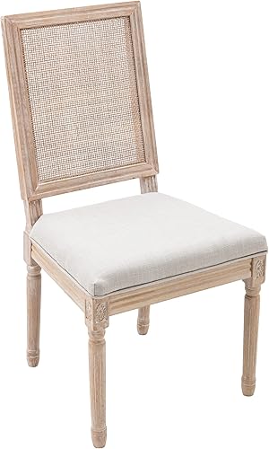 Miniatura 70 de chairus Juego de 2 sillas de comedor de ratán de granja, sillas de campo francesas de cuero con respaldo redondo, sillas laterales ovaladas para