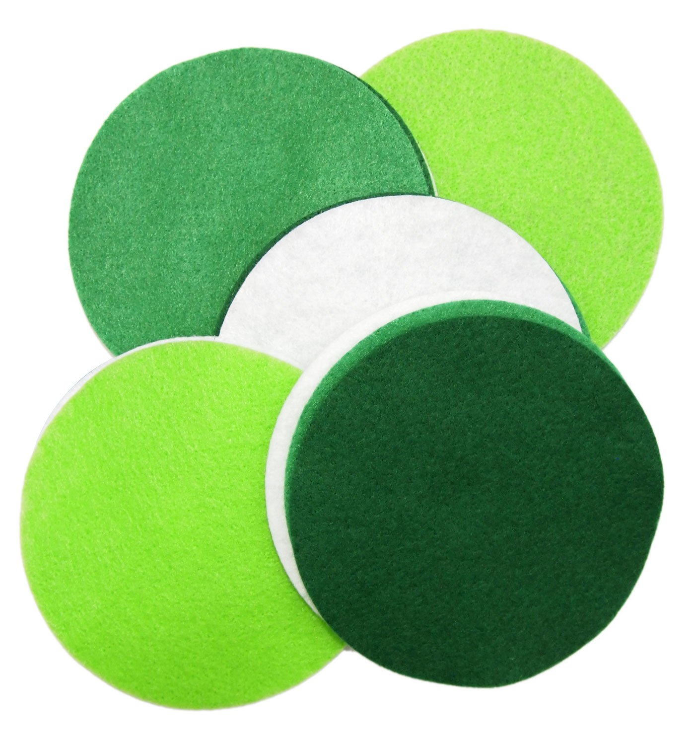 Dark Green, Green, Light Green, White Felt Circles Color Set (3/4 to 5 inch)