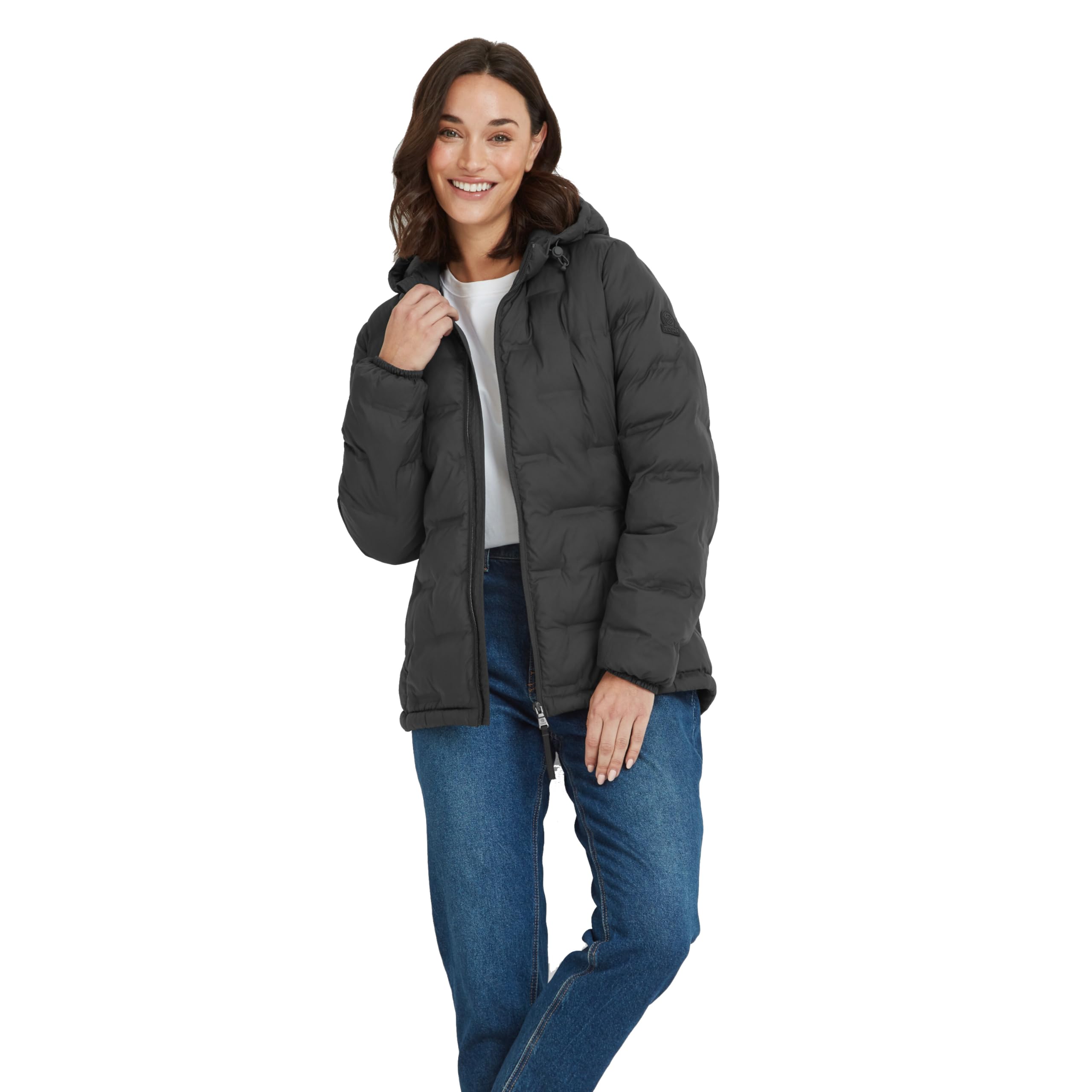 Tog24 Women's Washed Black Palmer Padded Heat-Sealed Jacket, Insulated Filling, Wind-Resistant & Warm. All Seasons Baffle Jacket With Dwr Coating For Light Rain Resistance