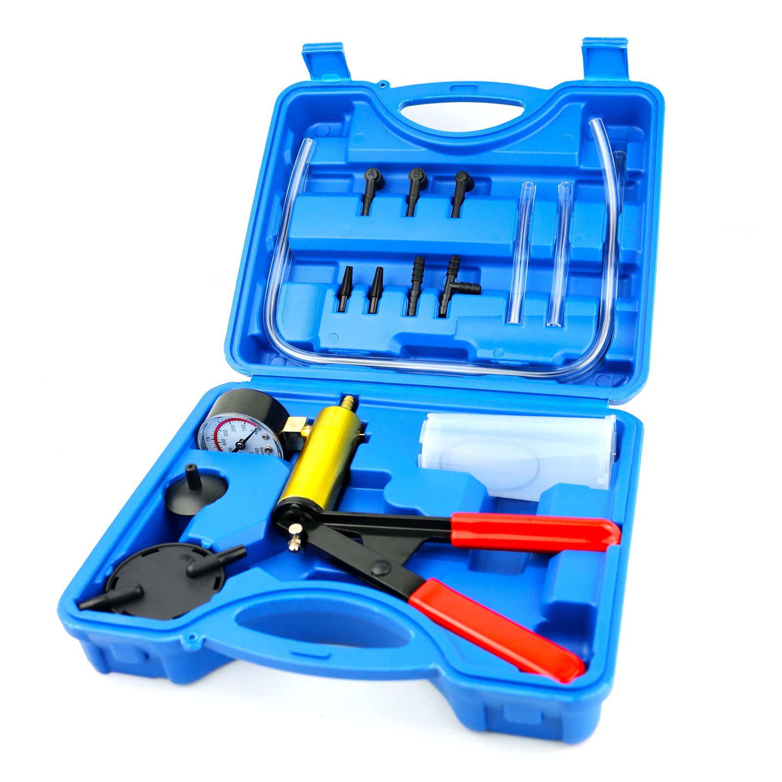 Tester per Pompa a Vuoto per Lo spurgo dei Freni, 17pcs Kit Auto Freno di spurgo Freno con indicatore di Vuoto Fino a 760 mm HG, per Automobili Auto Veicoli, Camion e Moto