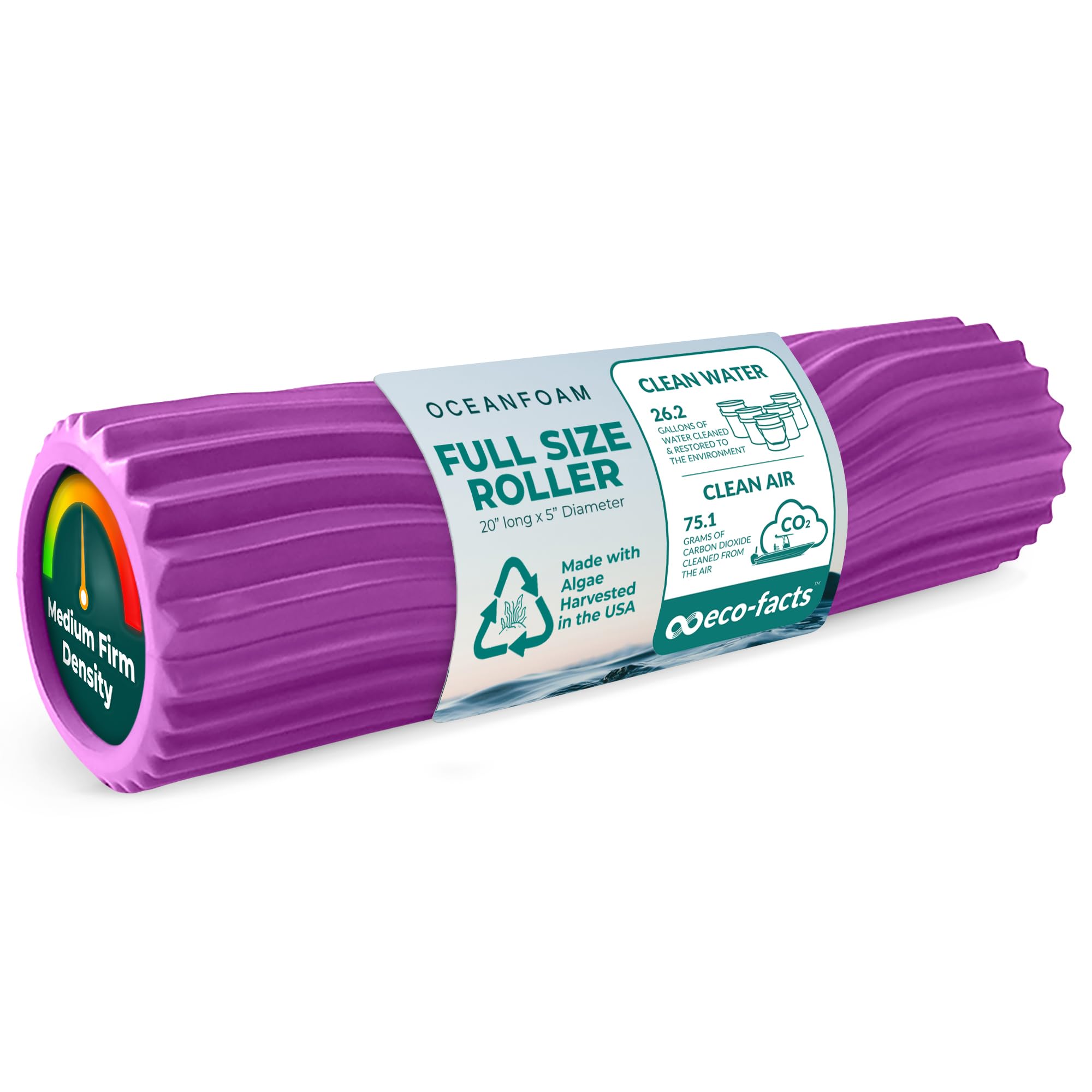 Oceanfoam Magenta Tidal Roller - Rodillo ergonómico de espuma para masaje muscular miofascial de espalda con textura de onda ancha - Yoga, atletismo, rigidez corporal, estiramiento, ejercicios de