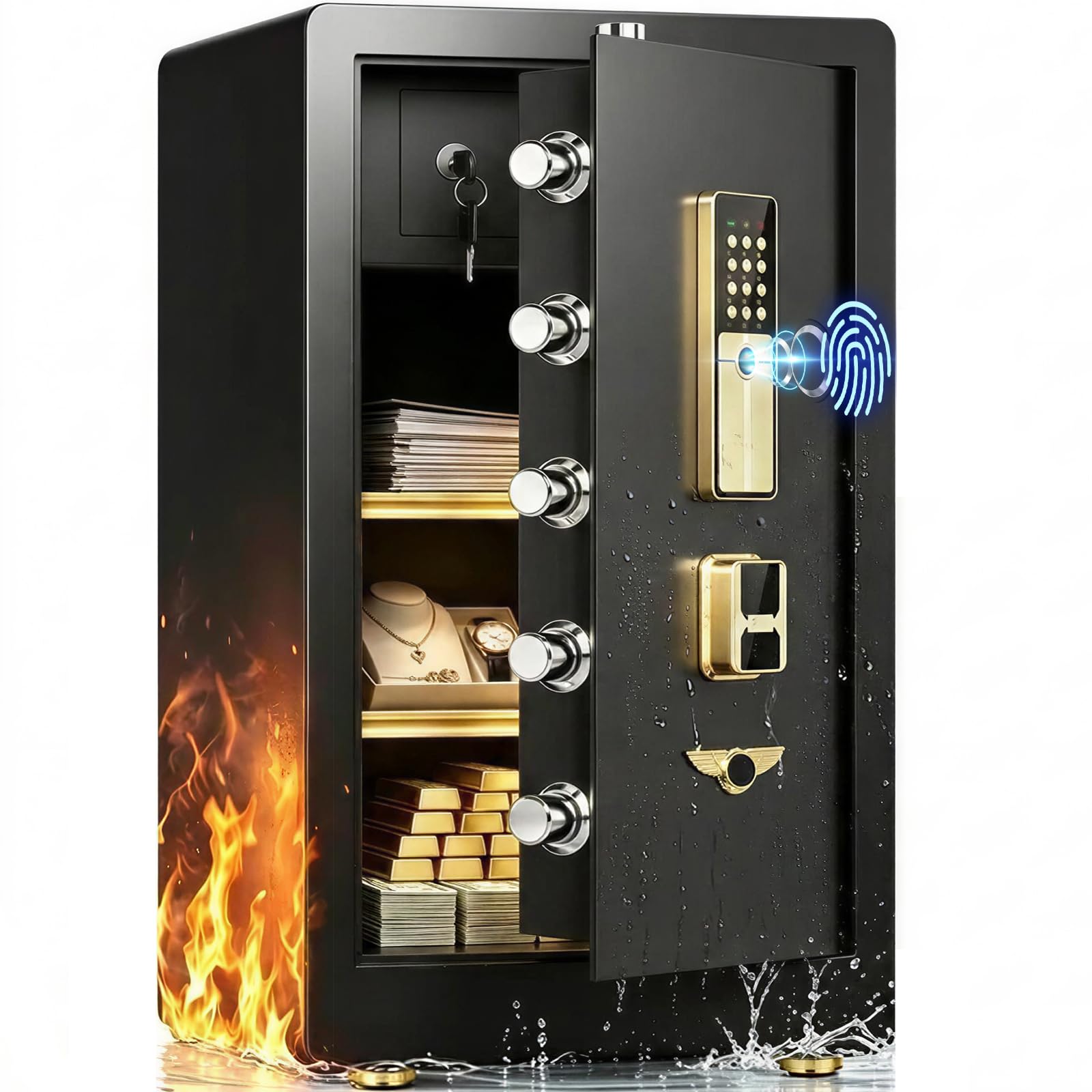 8.6Cub Large Fireproof Biometric Safe Box with Hidden Lock Box, 31.5' Tall