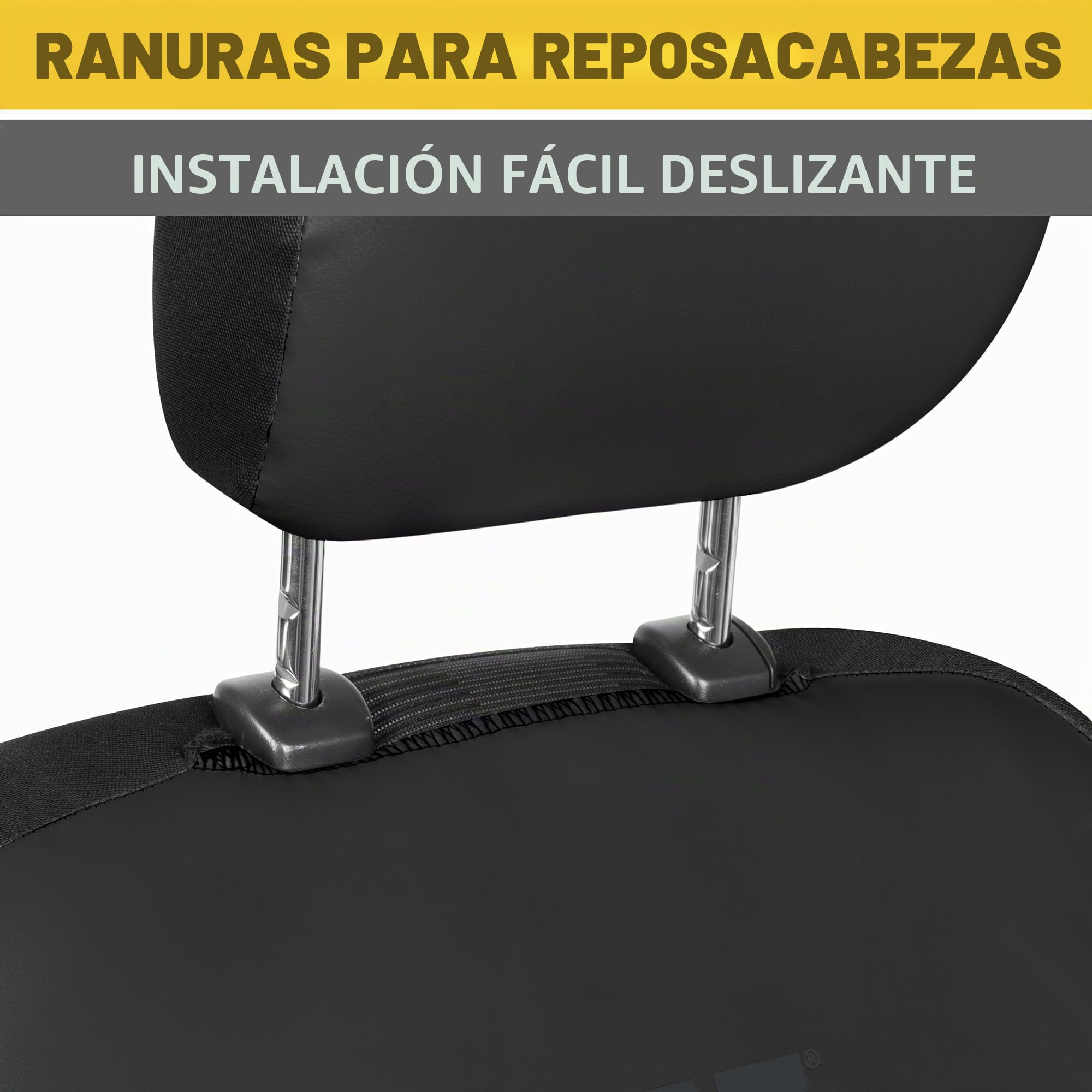 CAT FlexHybrid - Fundas de Asiento de Coche Negras de Poliuretano + Malla Transpirable de Piel sintética Resistente y Malla 3D, 2 Unidades