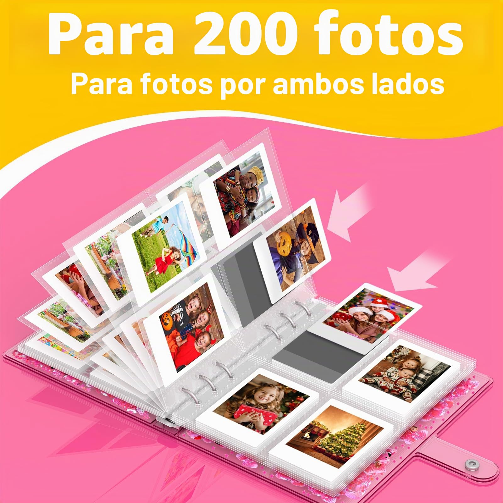 Álbum de fotos pequeño para Instax Mini, álbum de fotos para Polaroid, álbum de fotos para niños, para Instax Mini 11 12 40 KODAK Mini Photo (200 fotos) | Álbum de fotos para Polaroid, compatible con Fujifilm Instax Mini 11 12 40 Kodak Mini Photo, Medias