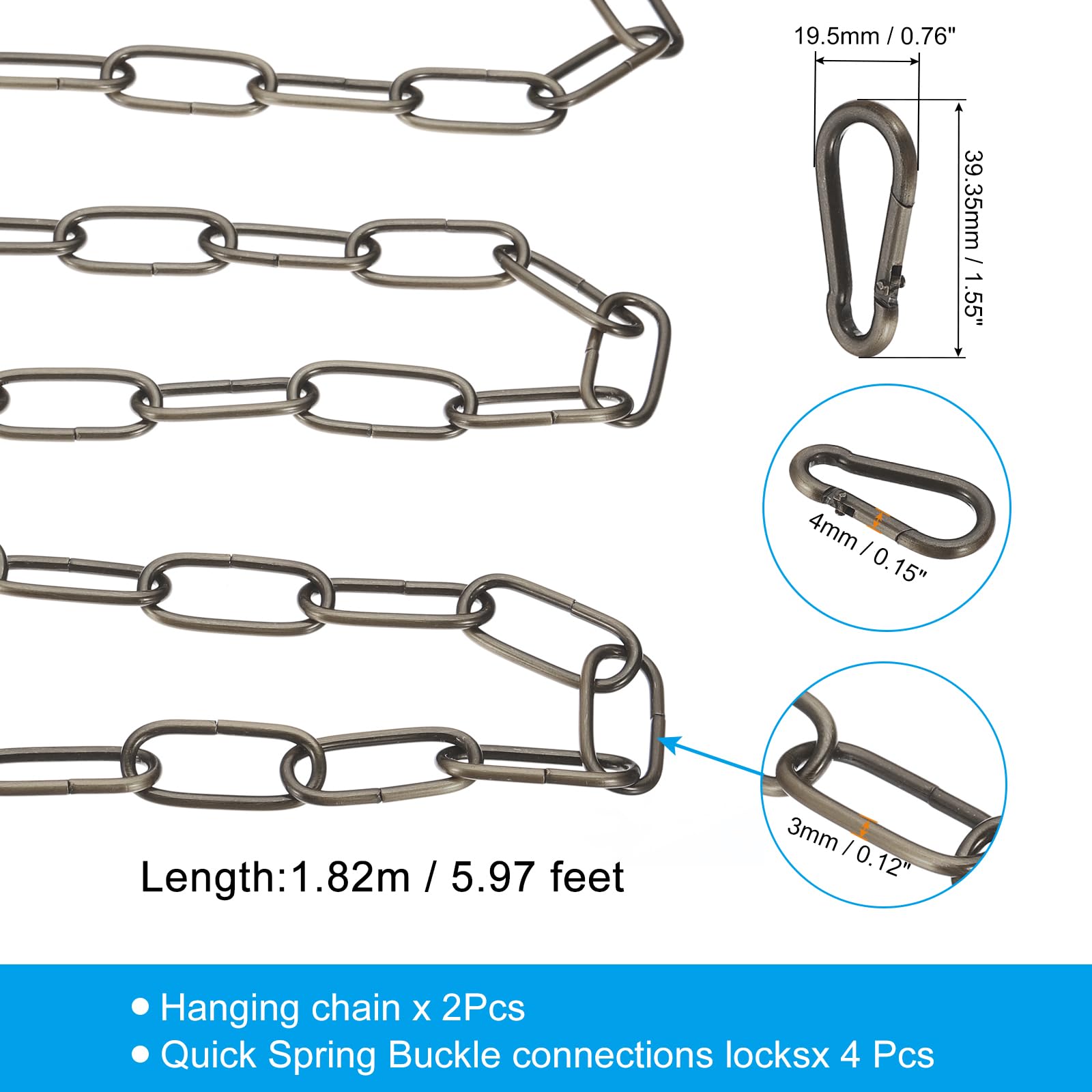 PATIKIL 6 Feet Bronze Finish Lighting Hanging Chain, 2pcs Metal Looping Chain for Hanging Plant Pendant Chandelier Light Fixture - Image 2