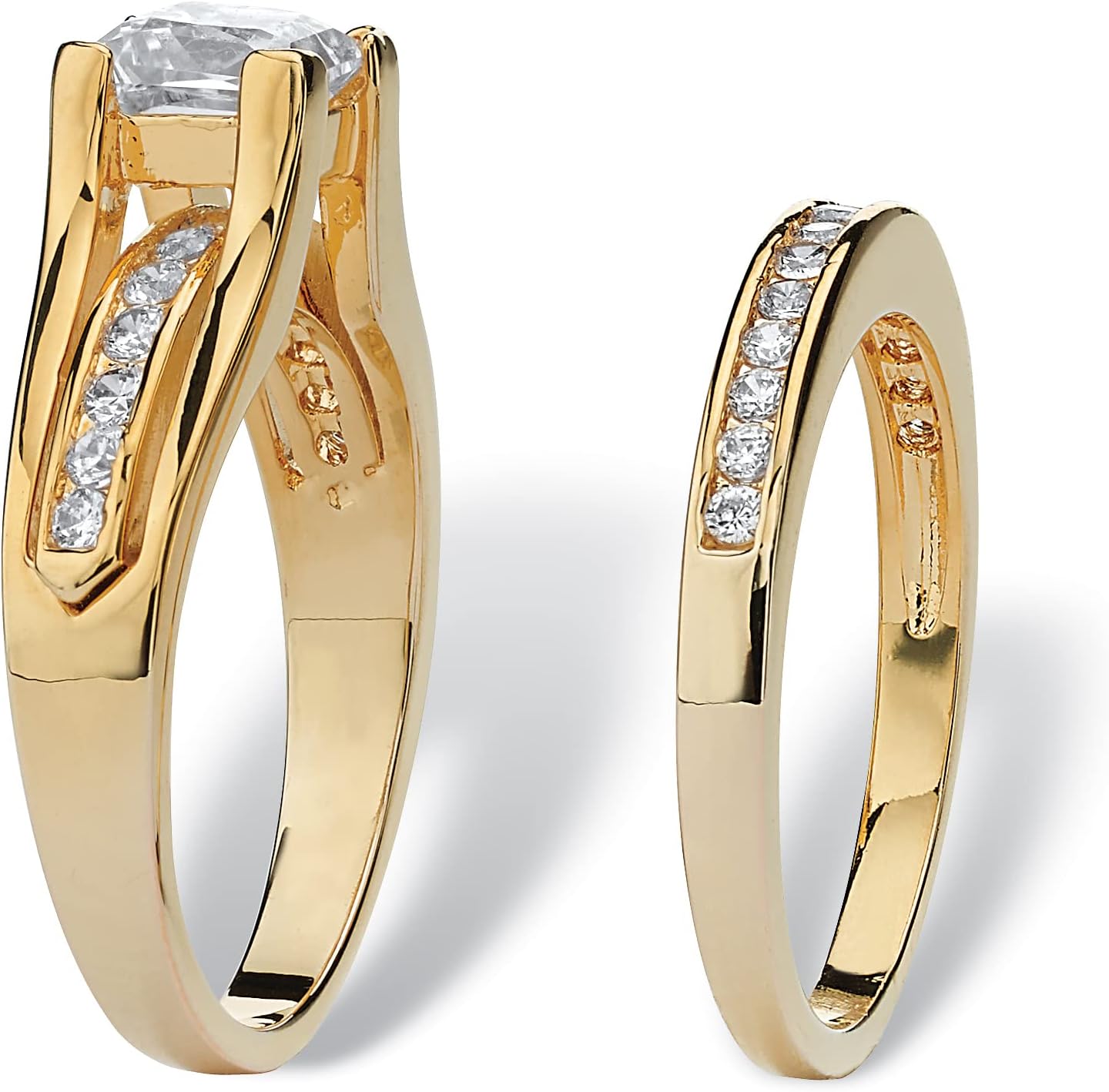 Palm Beach Jewelry PalmBeach Yellow Gold-plated Princess Cut Cubic Zirconia Channel Bridal Ring Set Sizes 5-10 - Image 2