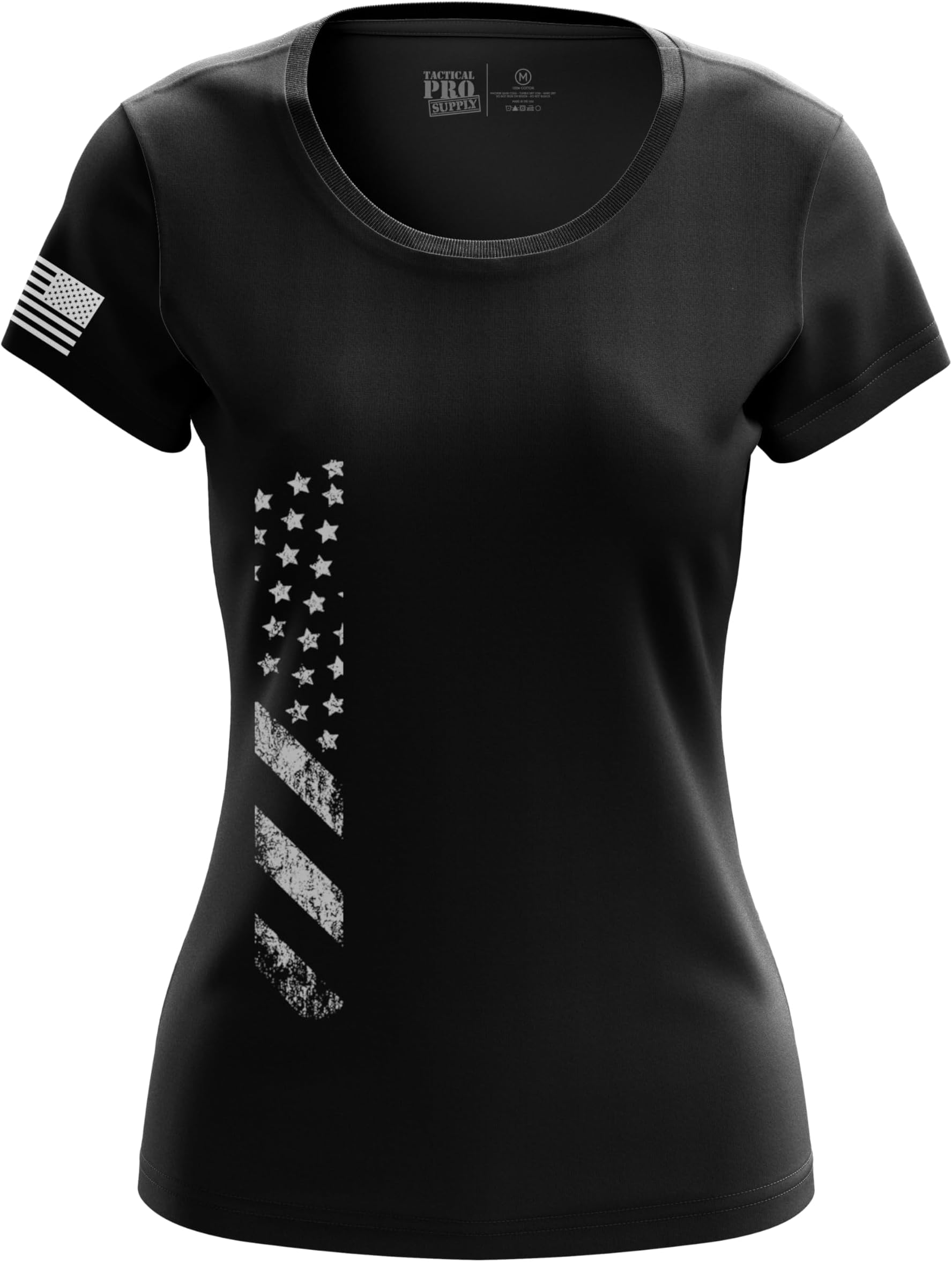 Tactical Pro SupplyPatriotic American Flag Women's T-Shirts | Classic Fit Short Sleeve Shirt & Crew Neck Casual Daily Wear | Premium 100% Cotton & Machine Washable - Large