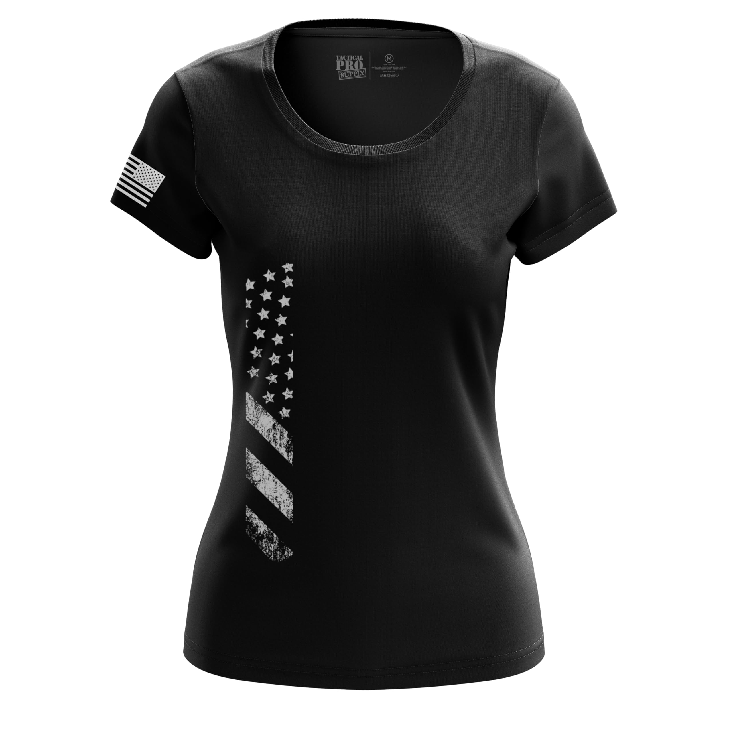 Tactical Pro SupplyPatriotic American Flag Women's T-Shirts | Classic Fit Short Sleeve Shirt & Crew Neck Casual Daily Wear | Premium 100% Cotton & Machine Washable - Large