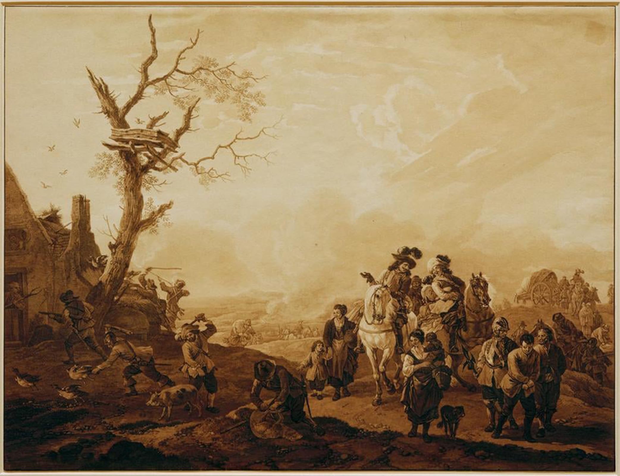 POSTERIIk Vintage Print Pop Art Landscape Artwork Looting of a Village by Soldiers by Wilhelm Von Art Prints for Office Home Decor 60x90cm