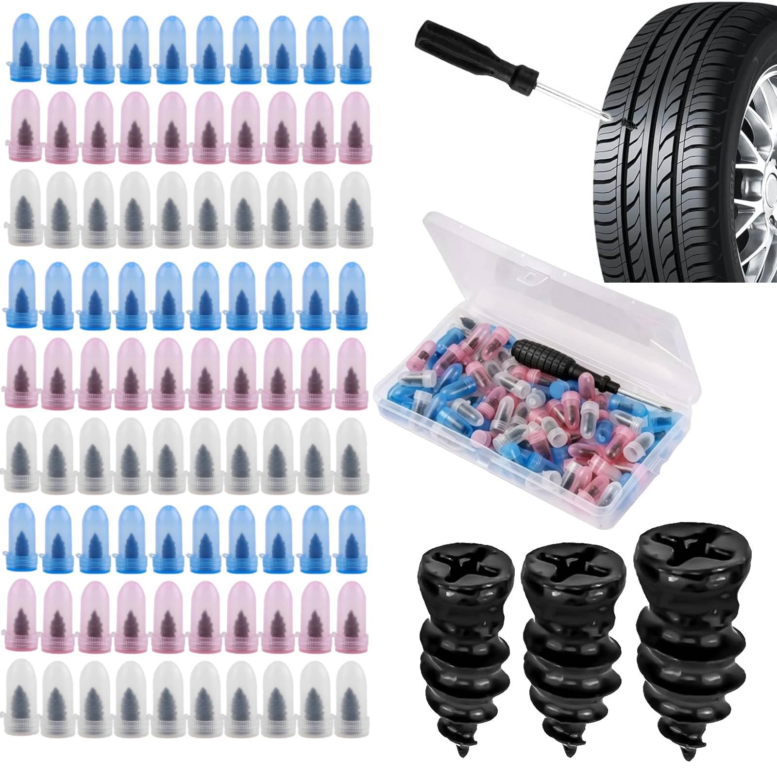 Courage erupts 90PCS Tyre Repair Screws, Car Tyre Puncture Repair Kit with Rubber Nails & Screwdriver, Universal Tyre Repair Kit for Car, Motorcycle, Motorbike, Emergency Puncture Repair Tools