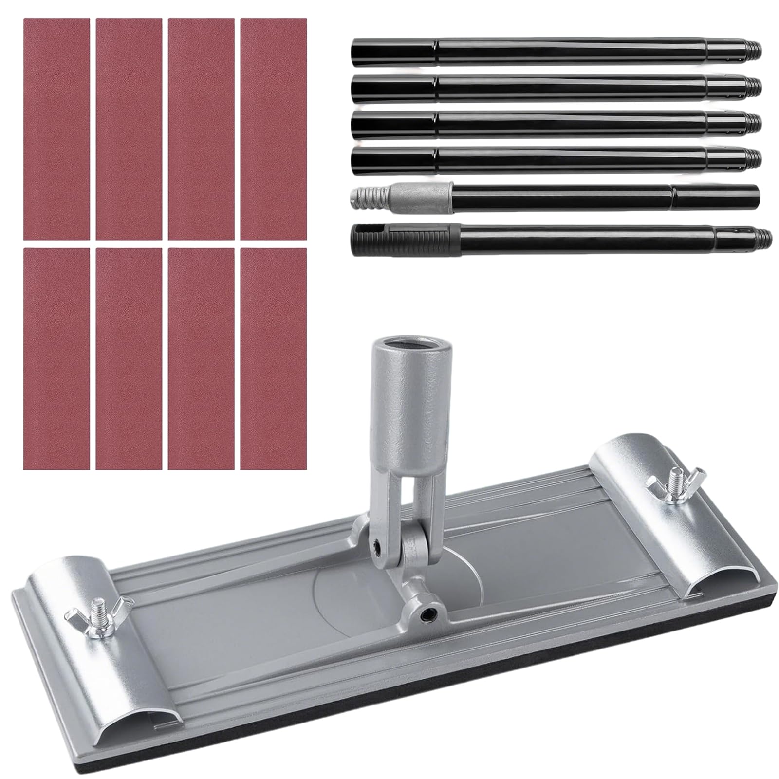 NICEWAT 9Inch Heavy Duty Pole Sander, Adjustable Drywall Sander with 160cm Extension Pole and 8Pcs Sandpaper(100/120/180/240/320Grit), 360° Rotatable Wall Sander, Hand Sander for Floors Wall Ceiling