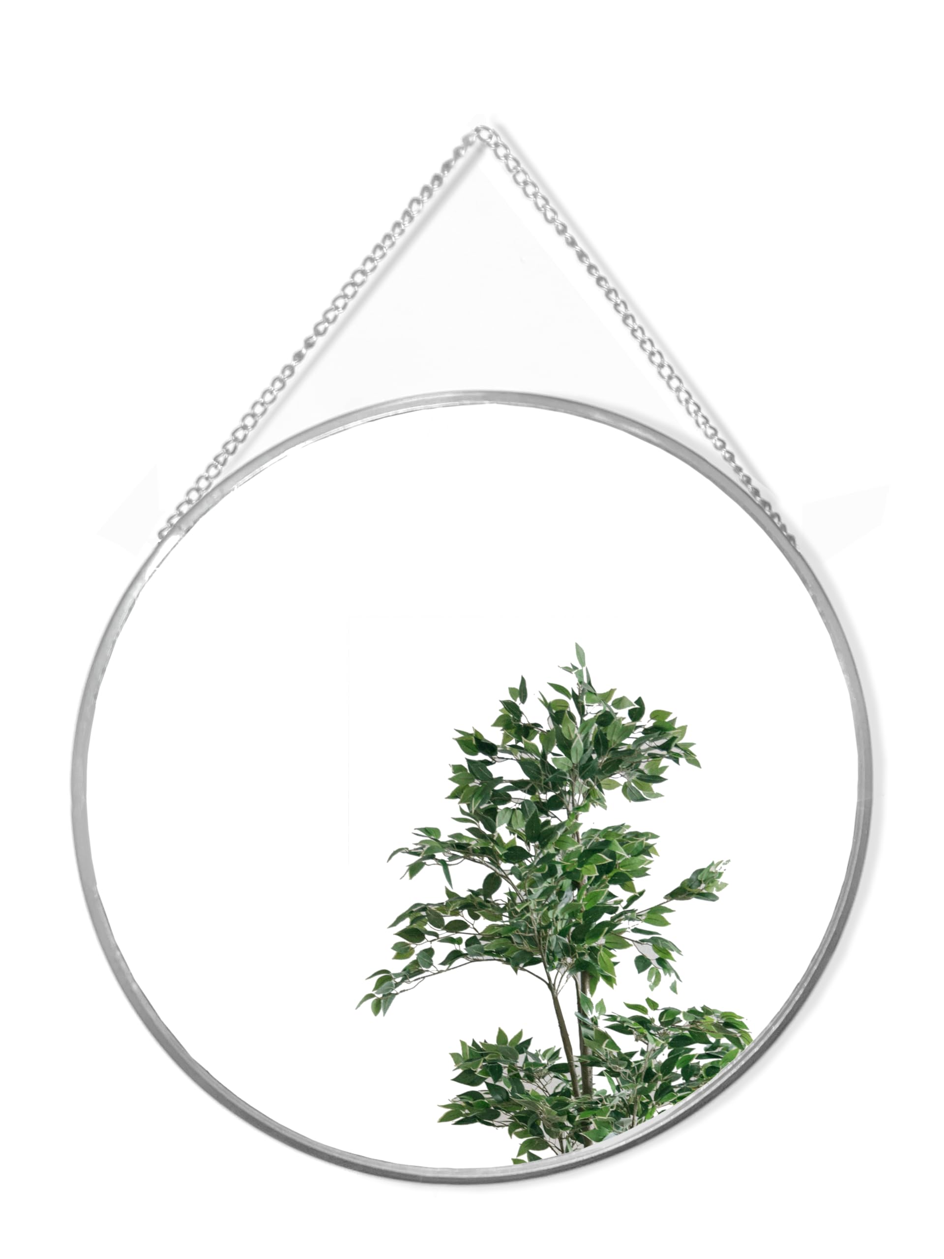 Silver Round Wall Mirror with Chain Metal Framed Round Wall Mirror for Bathroom, Bedroom Hallway and Living Room (30 CM)