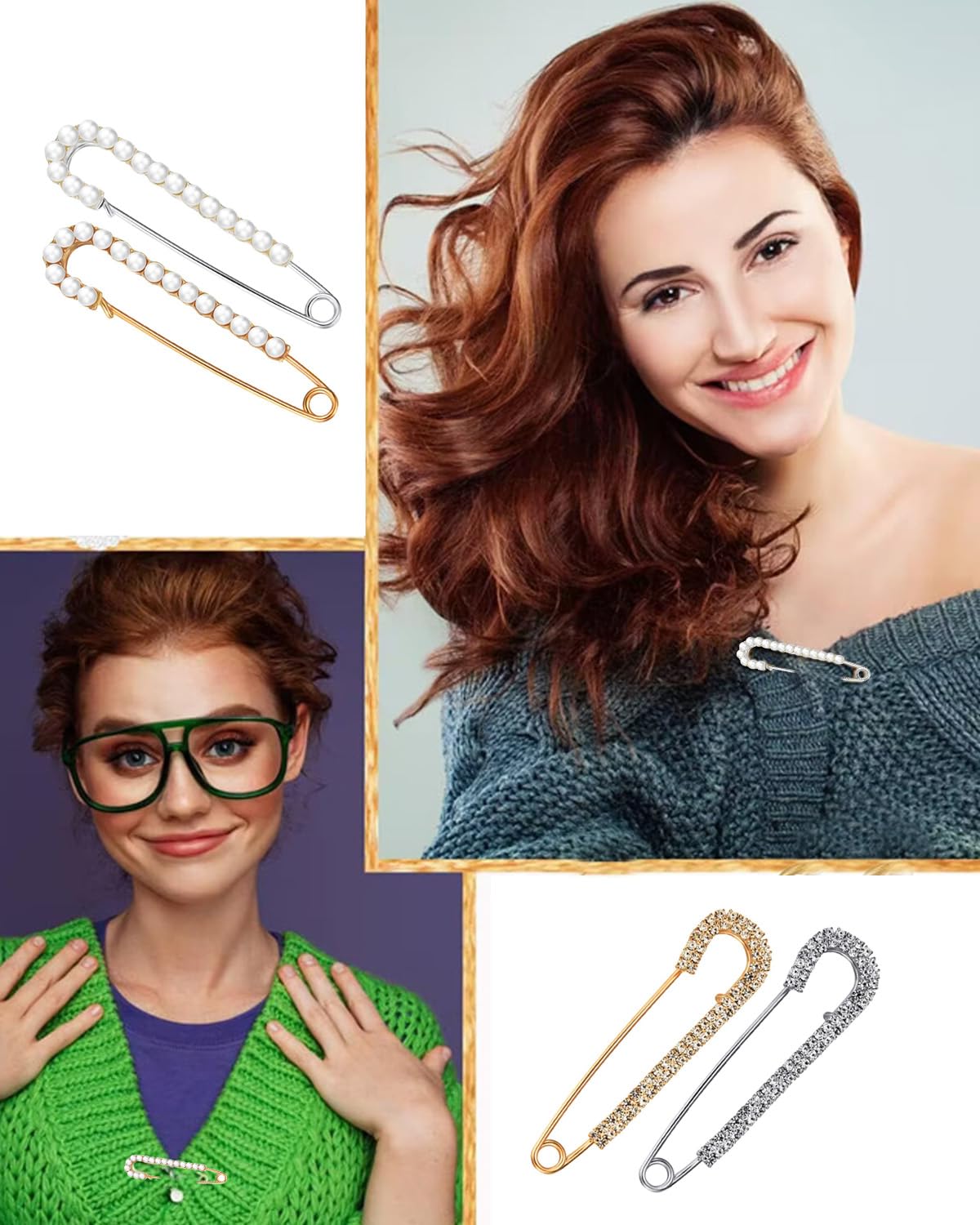 WeddHuis Set 4 Spille Da Donna Con Perle E Strass - Per Maglioni, Sciarpe, Cardigan - Foto 7