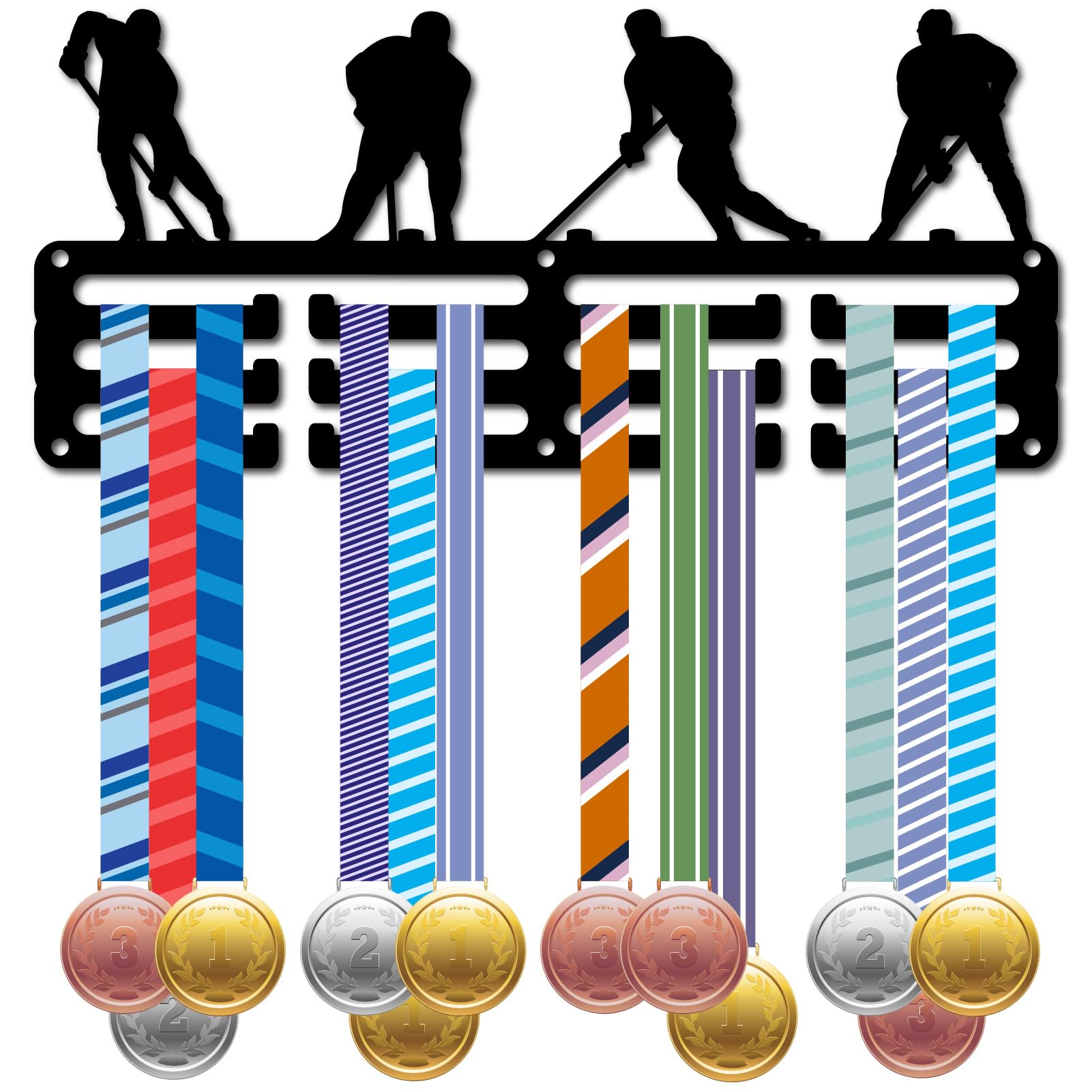 CREATCABIN Soporte Medallas Hockey sobre Hielo Estante Exhibición Medallas Estante Pequeño Hierro Y Metal Negro Colgador Placas Medallas Organizador Marco Medallas Montado En Pared Colgando 29x13cm