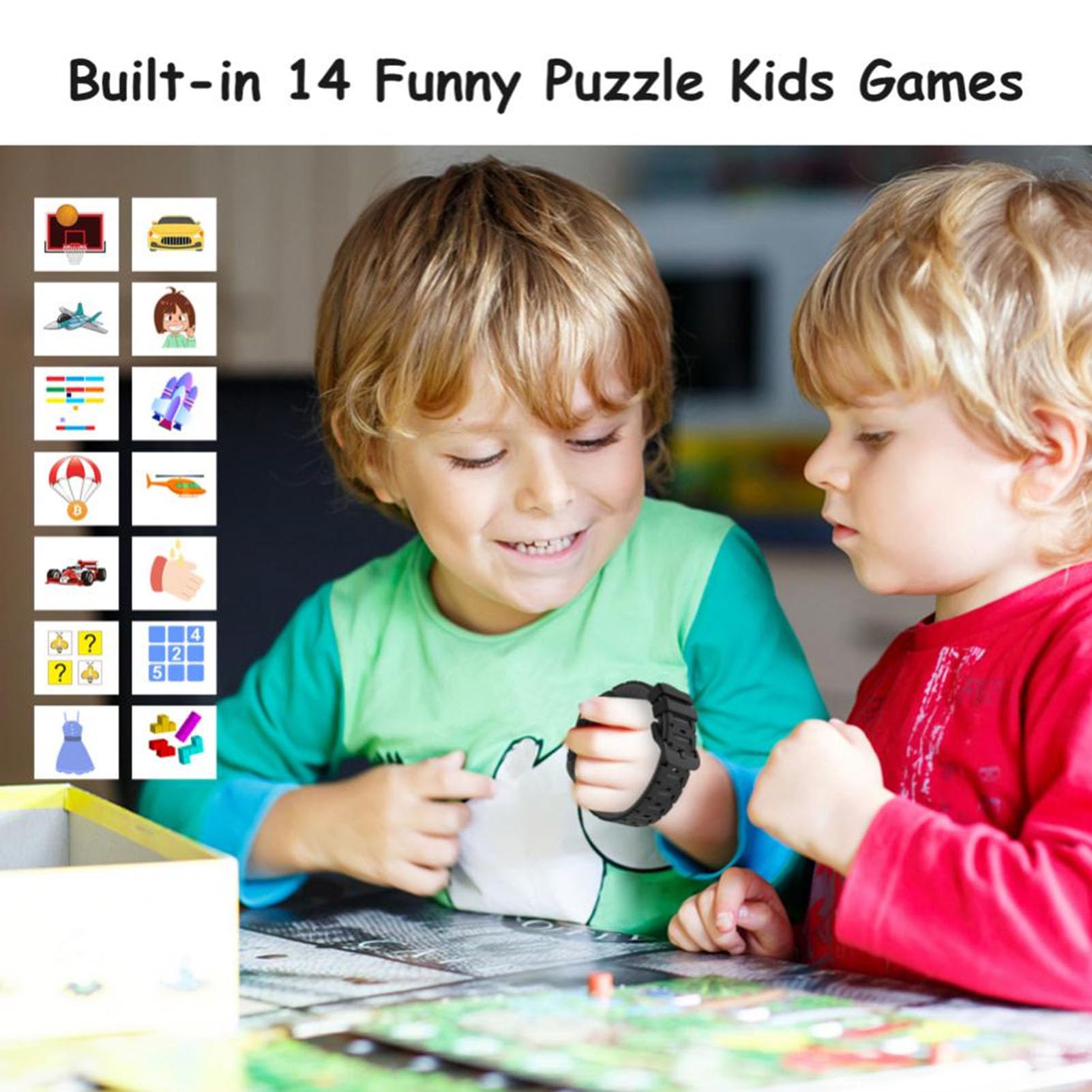 Annadue Smartwatch per Bambini e Bambine con 24 Giochi Puzzle, Schermo Touch, Fotocamera, Riproduzione di Musica e Video, Sveglia, Torcia, Contapassi, Registratore Vocale, Schermo (BLACK)