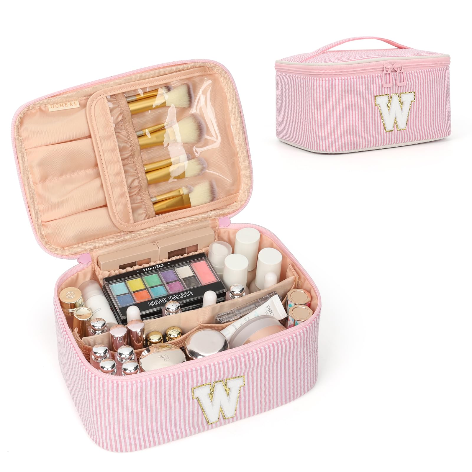 OCHEAL Makeup Bag Valentines Day Gifts for Women Monogram Cosmetic Bag Pink Travel Makeup Case Beauty Toiletry Bag