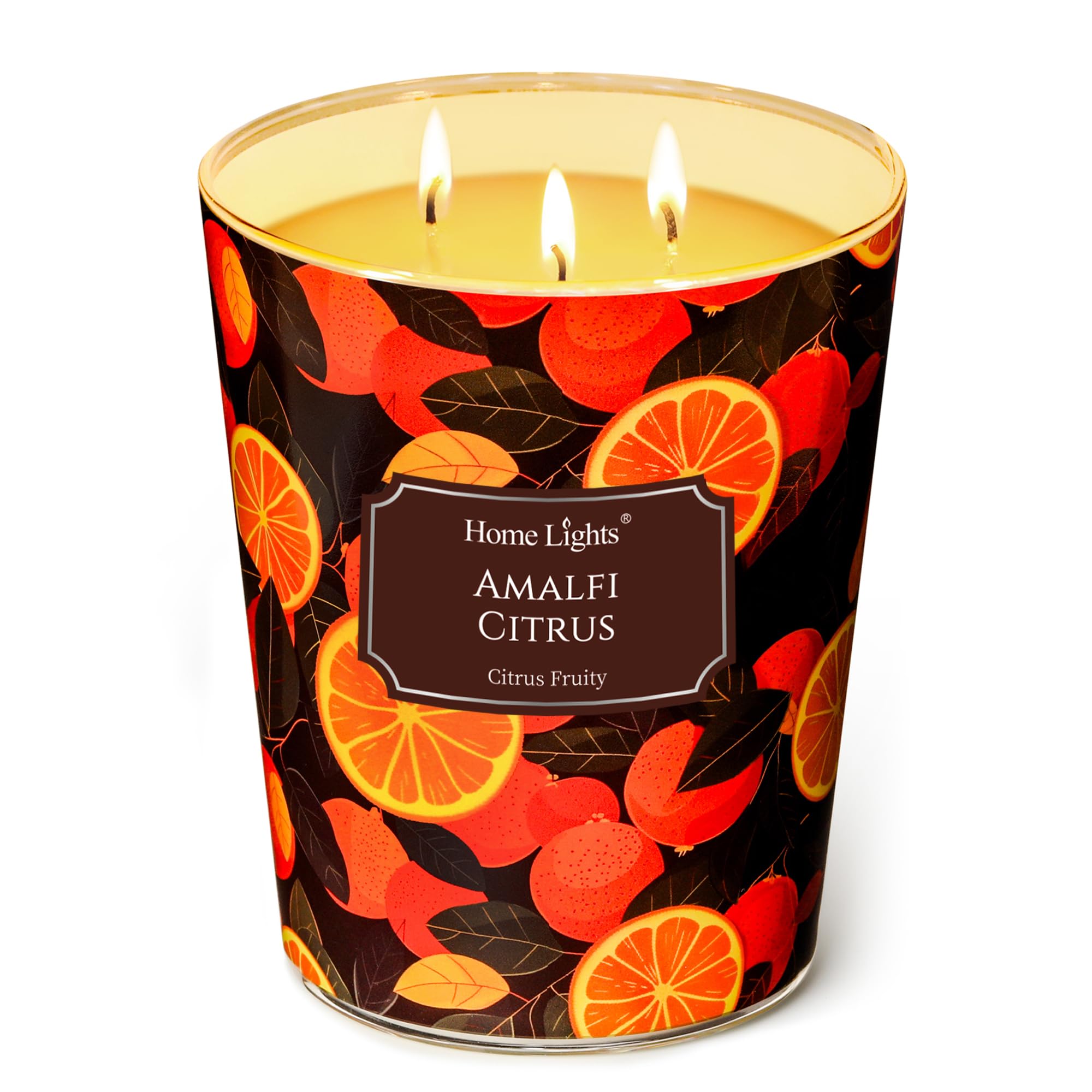 Home Lights 3-Wick Candles for Home Scented - 34oz Soy Wax Candle Long-Lasting Fragrance, Eclectic Mixed Styles Home Decor and Housewarming Gifts, Amalfi Citrus