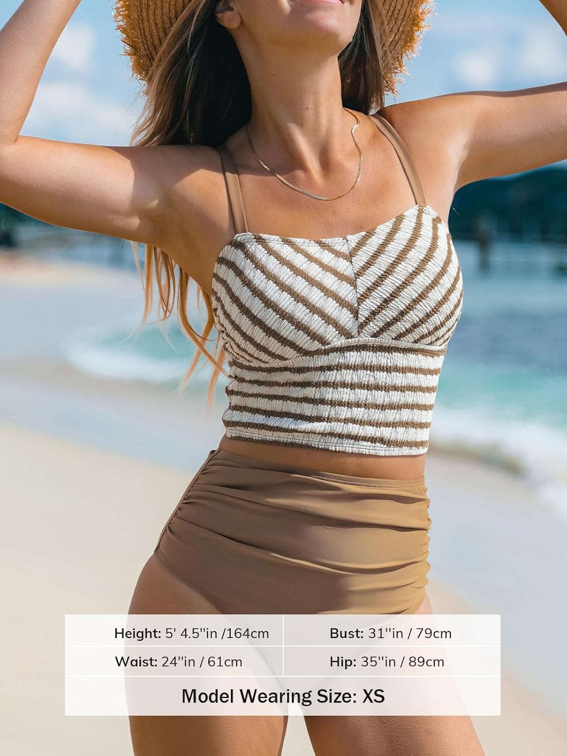 CUPSHE Women's Tankini Sets Square Neck Elastic High Waisted Two Piece Bathing Suits Adjustable Straps Swimwear - Image 4