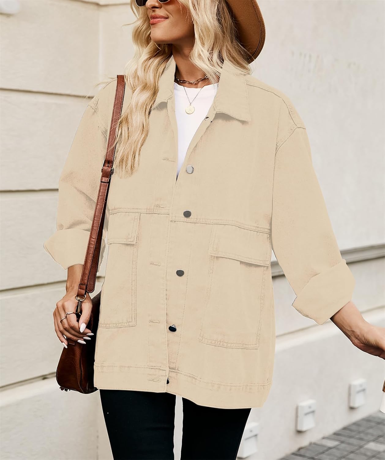 PAODIKUAI Women's Oversized Denim Jacket Casual Long Sleeve Vintage Jean Jacket Top Coat with Detachable Hood - Image 4