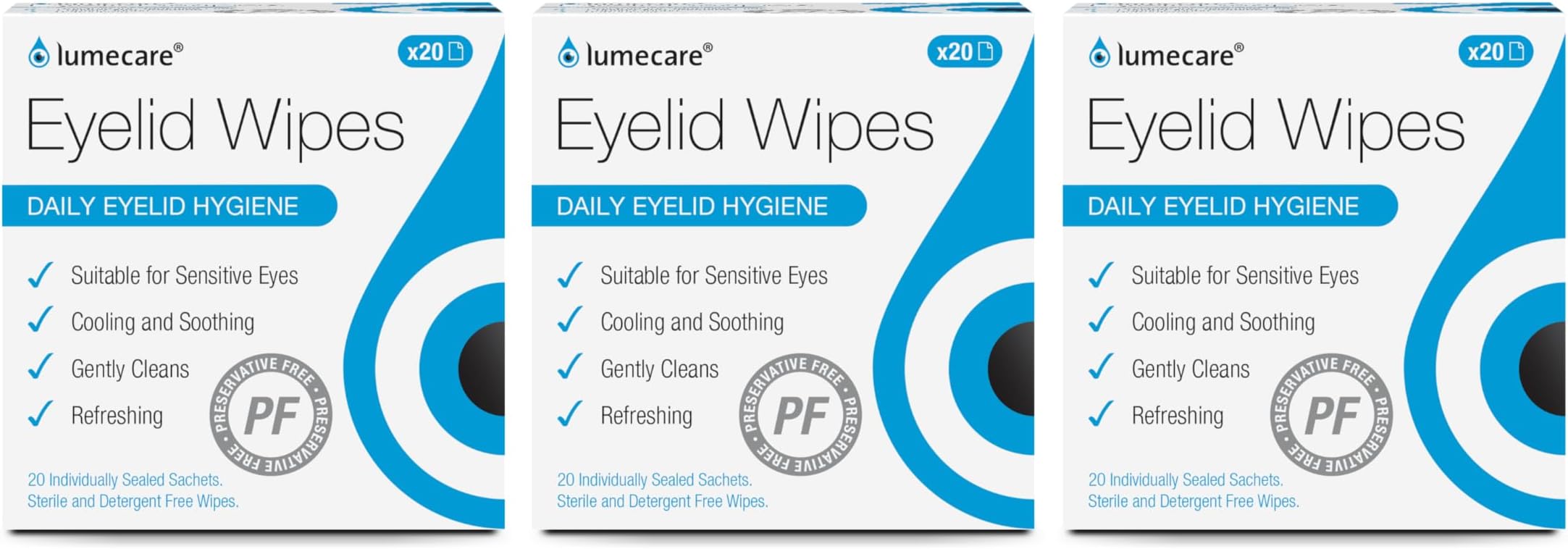 Lumecare Eyelid Wipes x3 Pack - 60 Sachets
