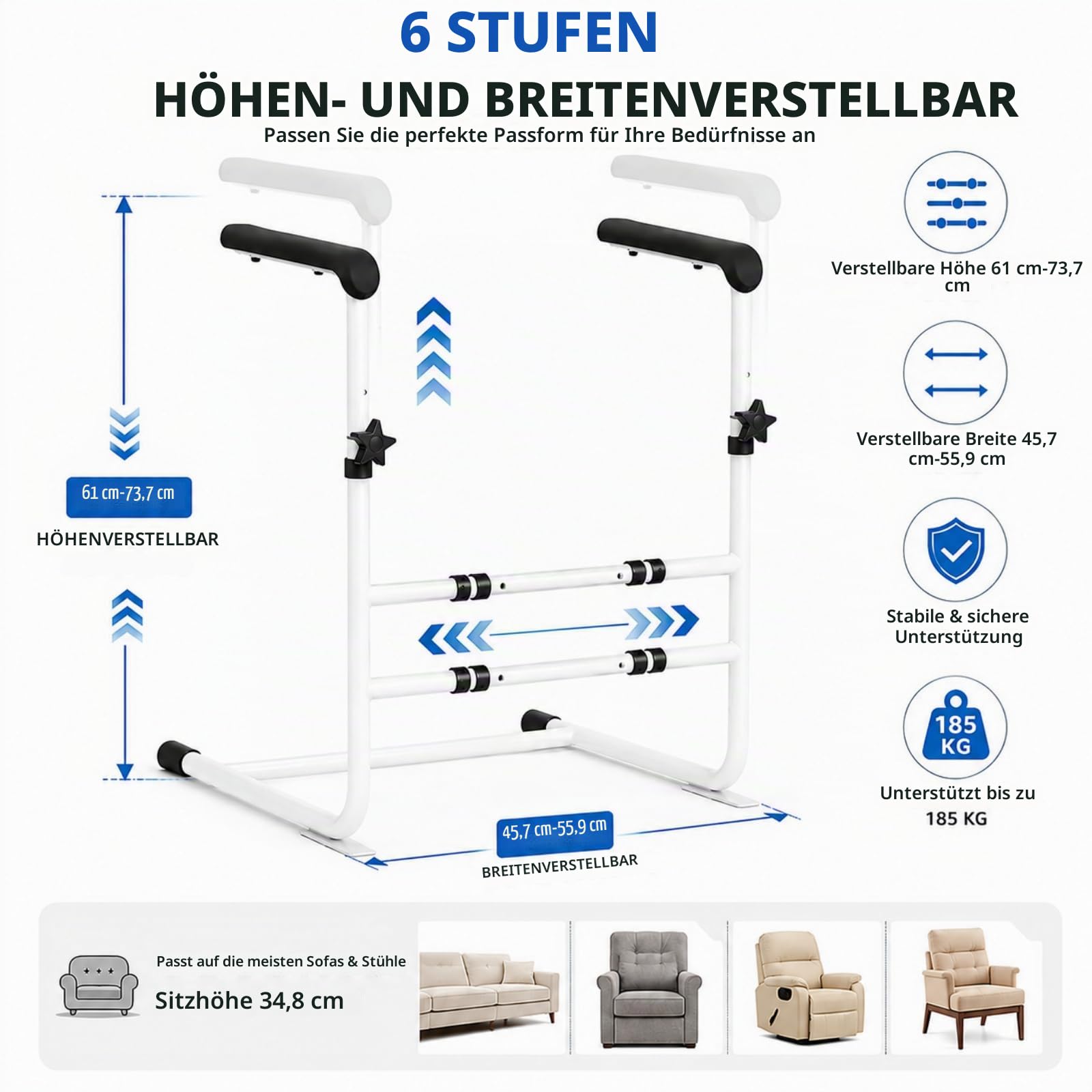 Aufstehhilfe Sofa für Senioren, Höhenverstellbar & Breitenverstellbar