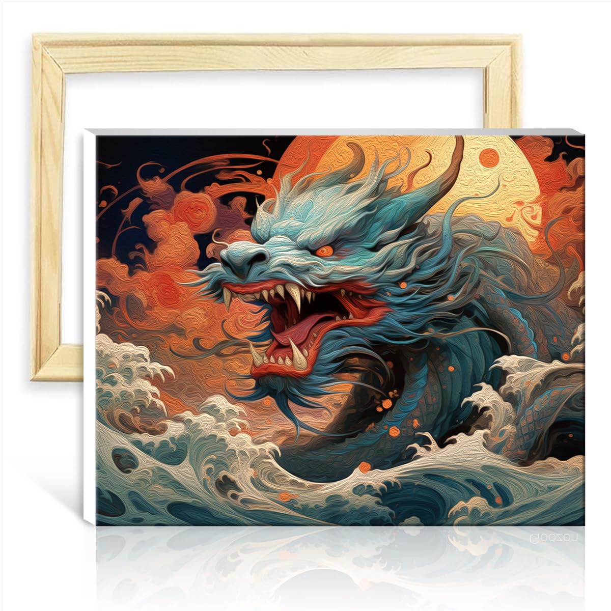 TANGFEIY Paintwork Kit for Wall Decor Chinese Dragon Galloping sea Oil Painting DIY Digital Art Artwork Creative Artwork for Home Decor with Frame(30x40cm)