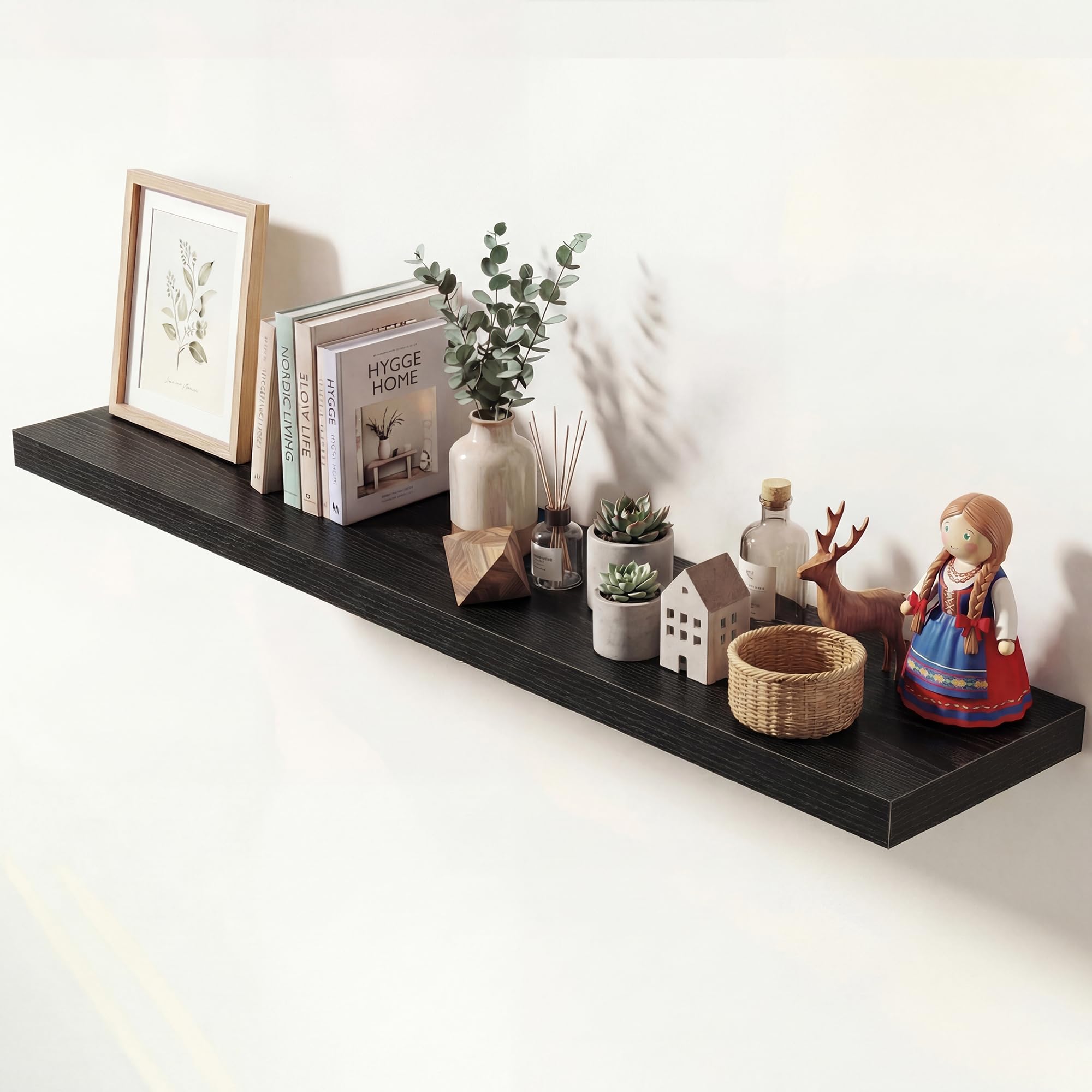Dreamland 55 Inches Floating Shelves for Wall, 9.3" Deep Long Floating Shelves Set of 1, Large Display &amp; Storage Shelf, Wall Shelf for Bathroom Bedroom Living Room Kitchen Office, Black