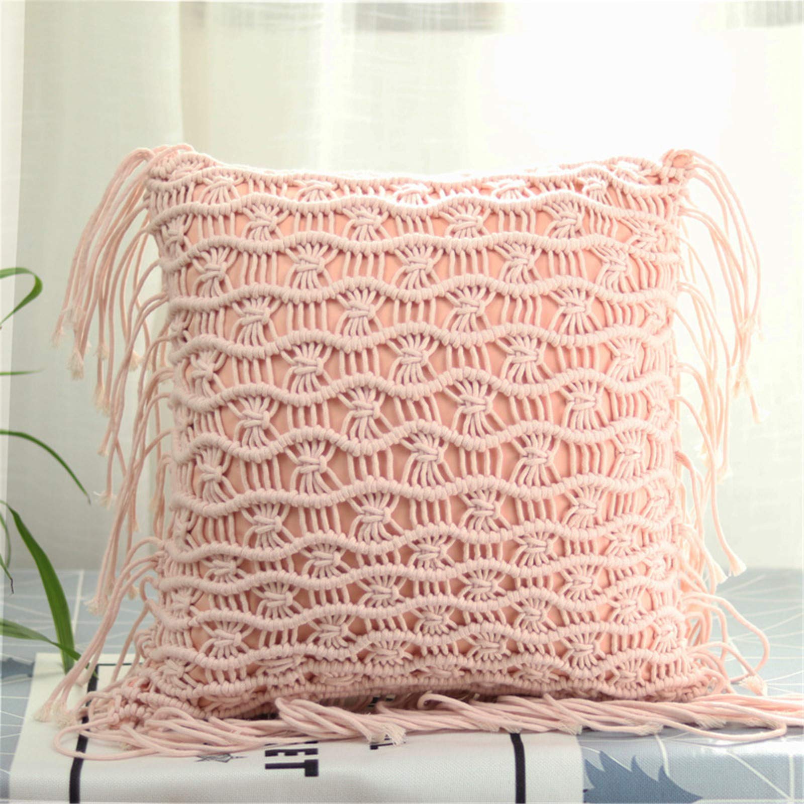 SWECOMZE Boho, federa decorativa per cuscino con nappa in cotone e lino, per divano, camera da letto, soggiorno, auto, ufficio (Style-7)