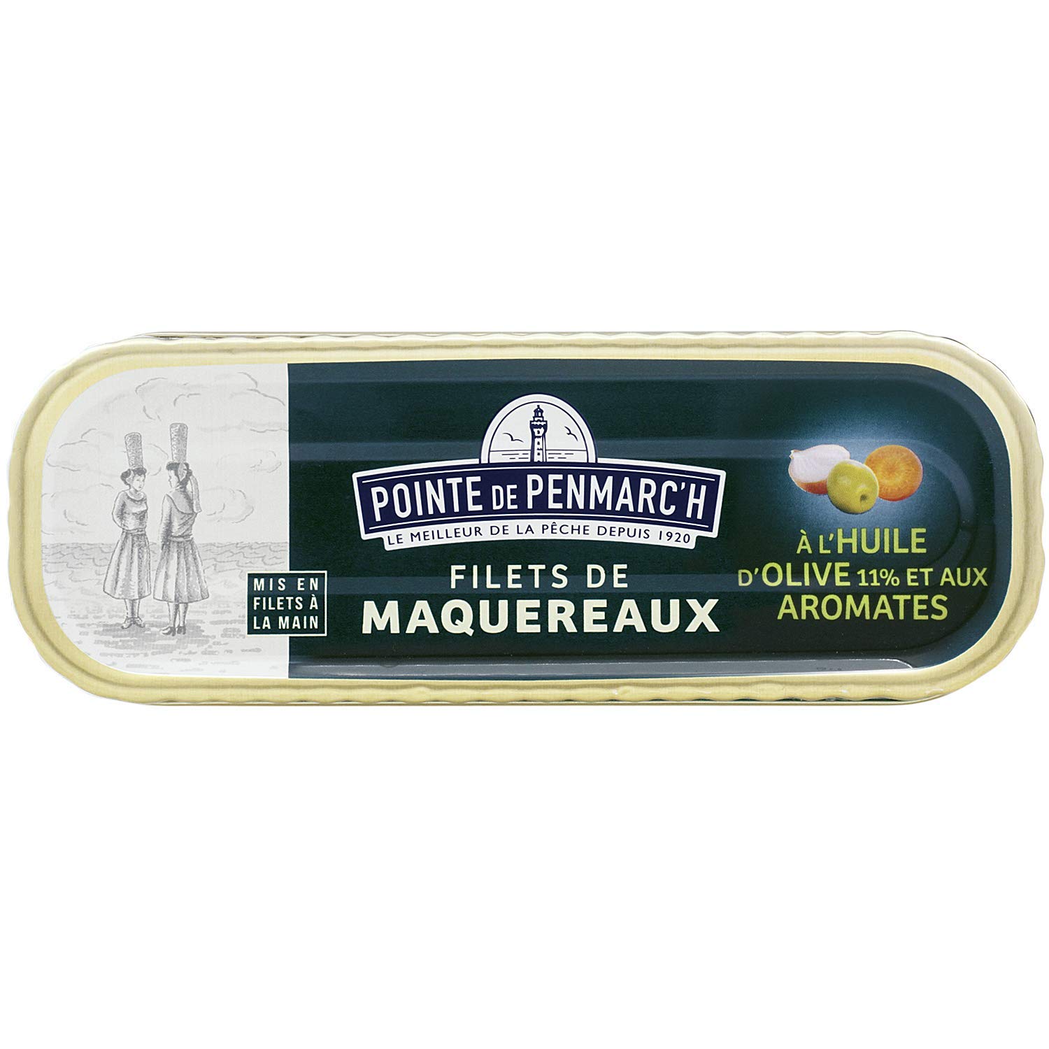 Filets de maquereaux à l'huile d'olive et aux aromates Pointe de Penmarc'h le lot de 4 boîtes de 169 g - Livraison en 2 à 3 jours ouvrés depuis la Bretagne