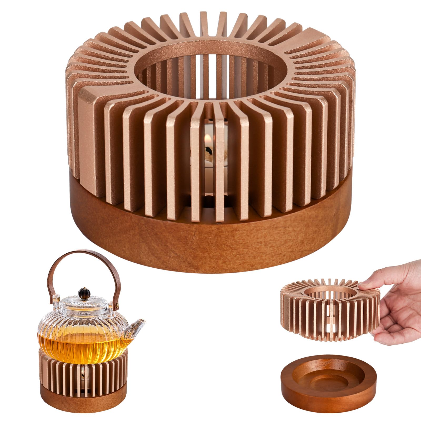 Calentador de tazas elegante con aislamiento hueco y base de madera noble