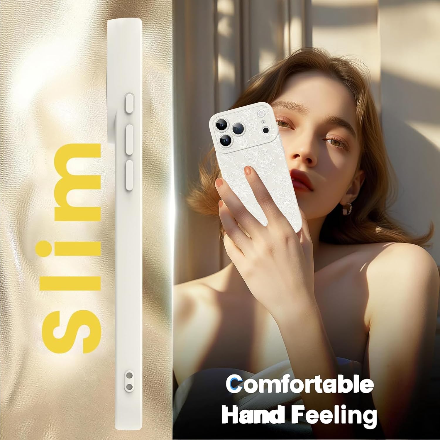 TEAUGHT Compatible with iPhone 17 Pro Max Case 2025 Cute Pattern Rose Floral Flower Shockproof Silicone Soft Camera Protection for Girls Women -White - Image 5