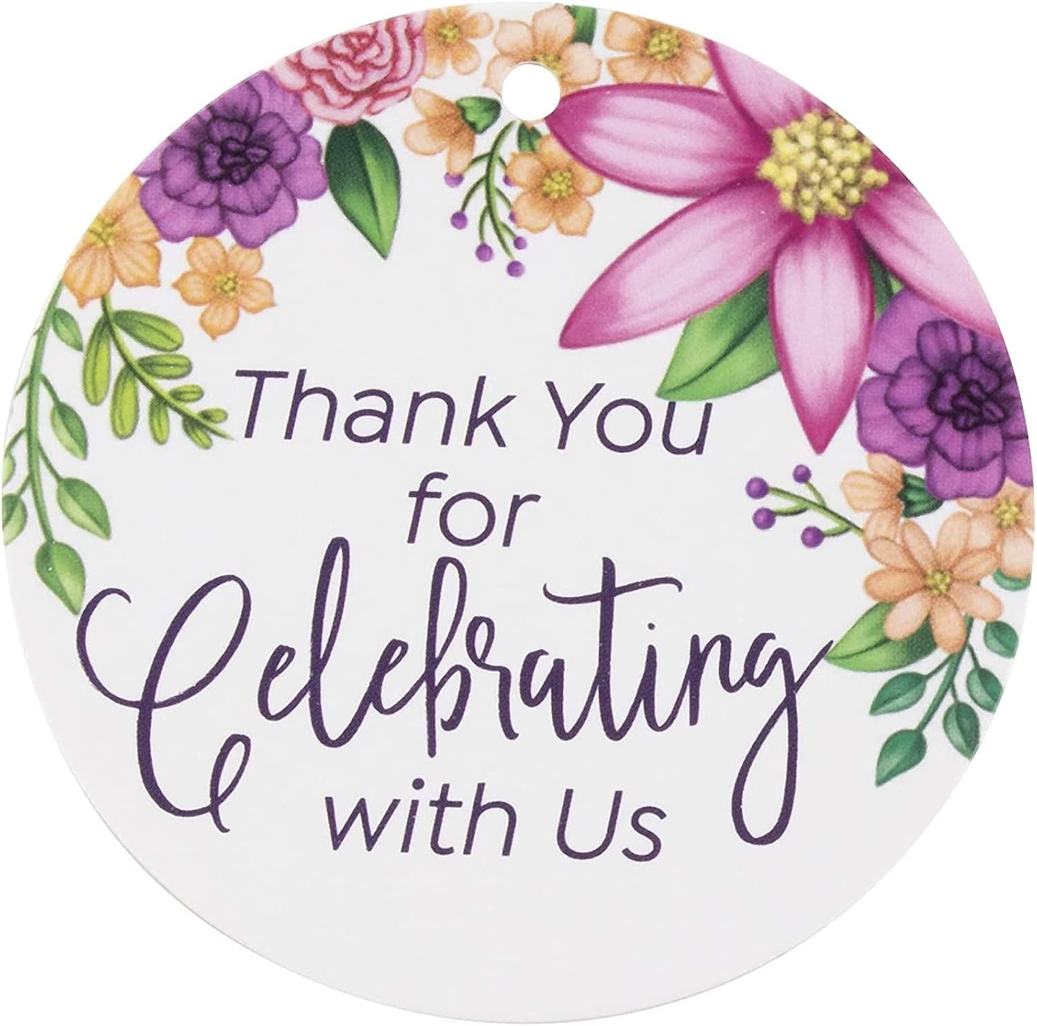 Thank You Tags - 120-Pack Thank You for Celebrating with Us Paper Gift Tags, Craft Hang Labels with String for Wedding, Birthday, Holiday, Baby Shower, Floral Design, 250 GSM, 2.1 Inches Diameter : Health & Household