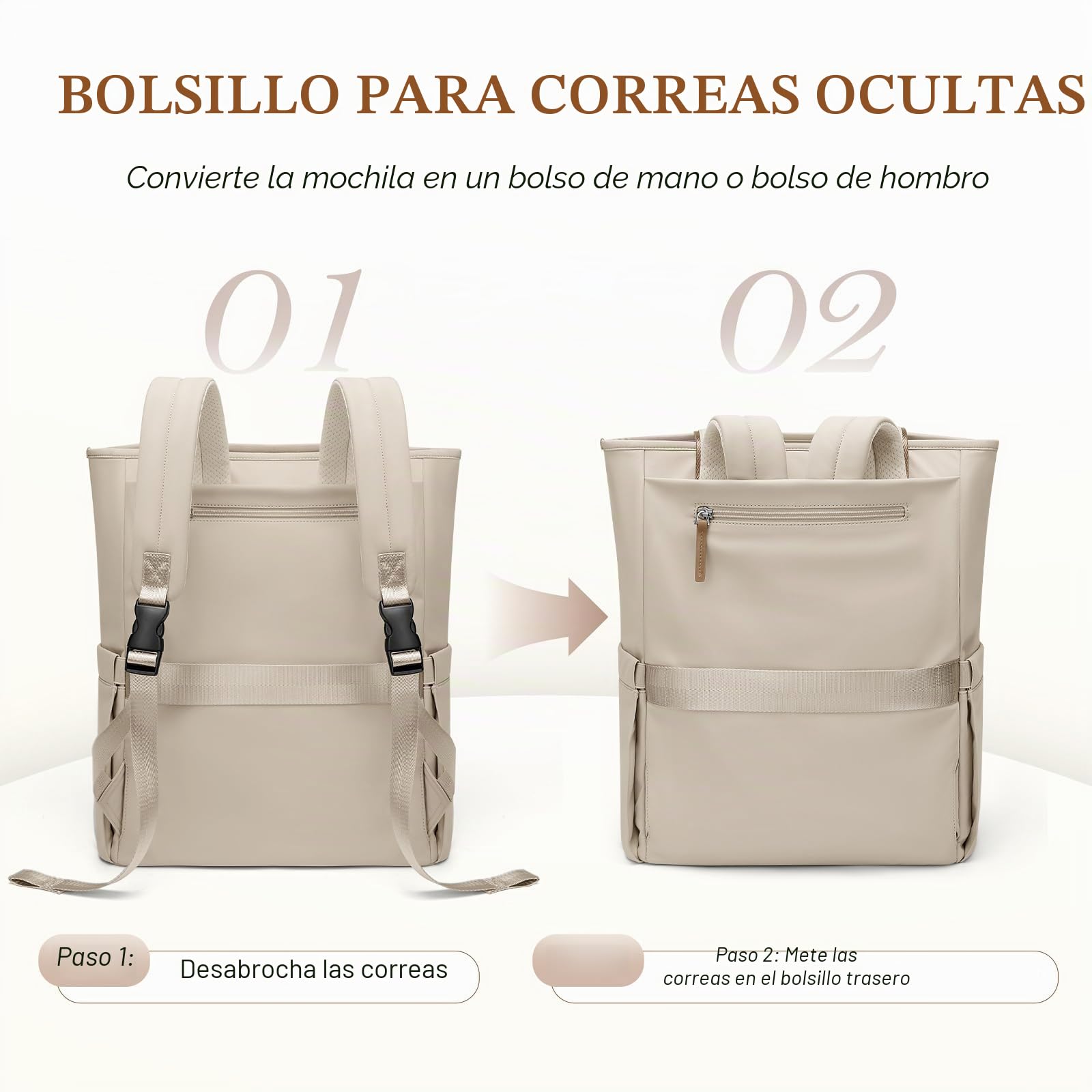 Mochila Portatil Mujer 16 Pulgadas, Mochila Viaje Impermeable Antirrobo Backpack,Mochila Escolar Mochilas para Ordenador Portátil para la Profesora Trabajo Viajes, Albicocca
