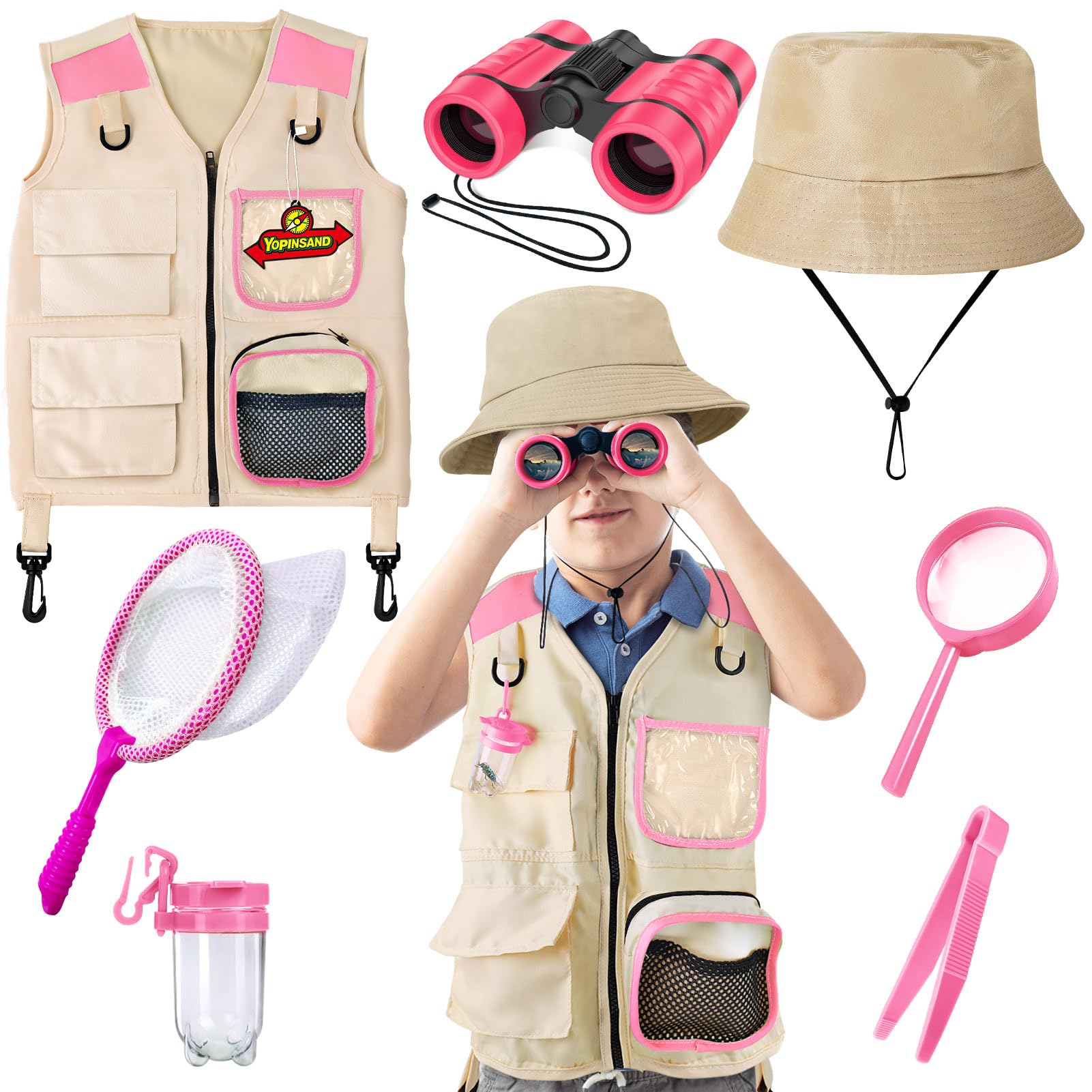 YOPINSAND Kids Explorer Kit & Bug Catcher Kit, Camping Gear for Kids, Outdoor Exploration Set with Vest & Hat, Ideal Outdoor Camping Adventure Toys for Boys Girls