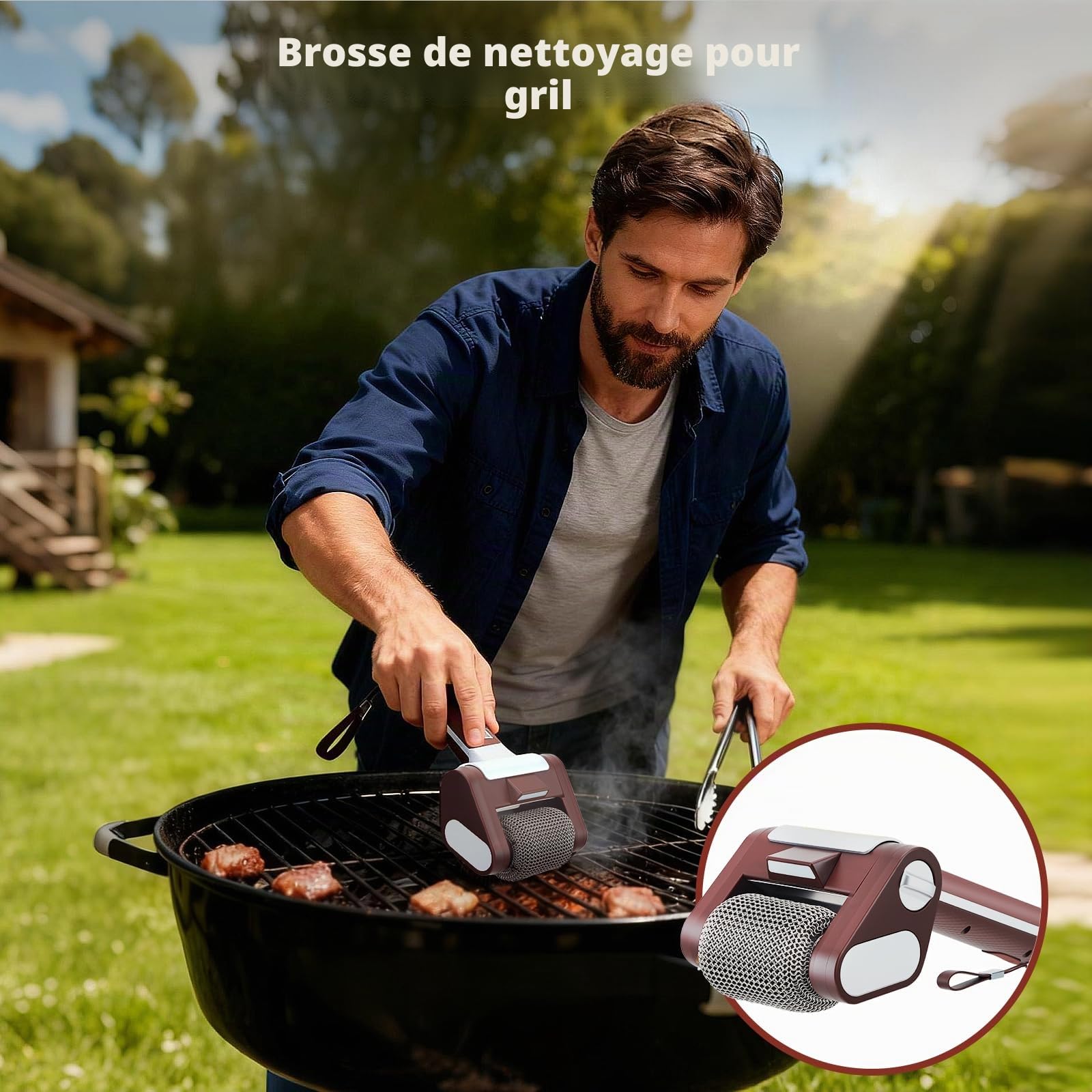 Brosse Électrique sans Fil pour Barbecue,avec Lumière LED,en Acier Inoxydable 304,sans Poils,Rechargeable Et sans Fil,pour Tous Les Types De Barbecues