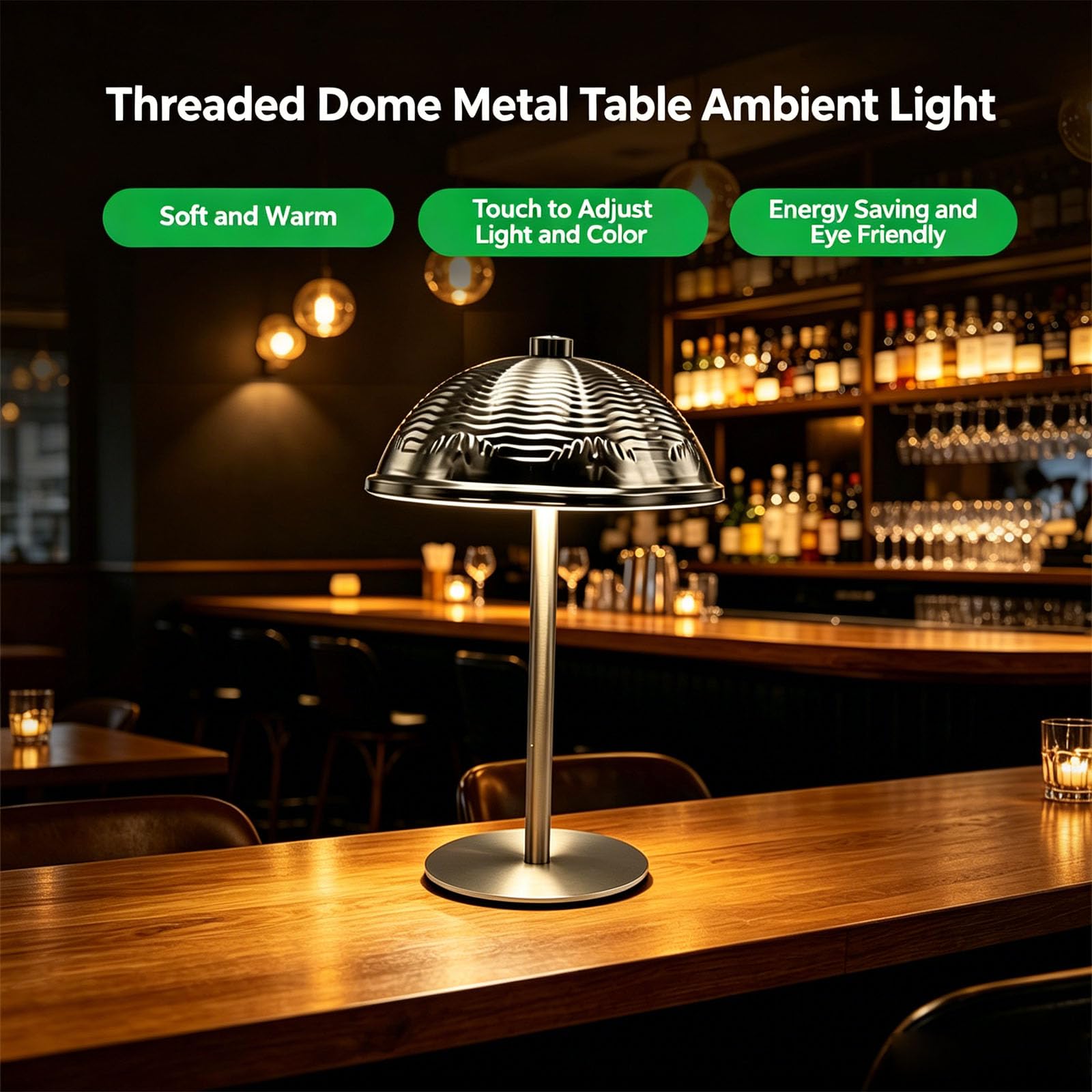 Lampada da notte portatile in ferro con base robusta da 10 cm, argento
