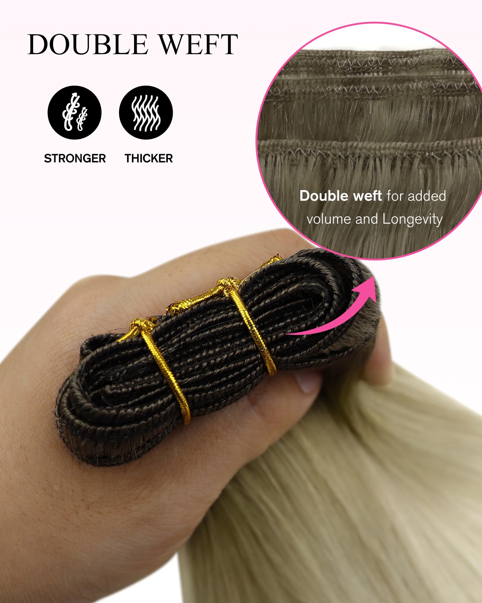 YoungSee Echthaar Tressen zum Einnähen Blond 50 cm,Tressen Echthaar Aschblond Ombre Blond，Haartressen Extension，Weft Hair Extension fur Damen,100g,SUN