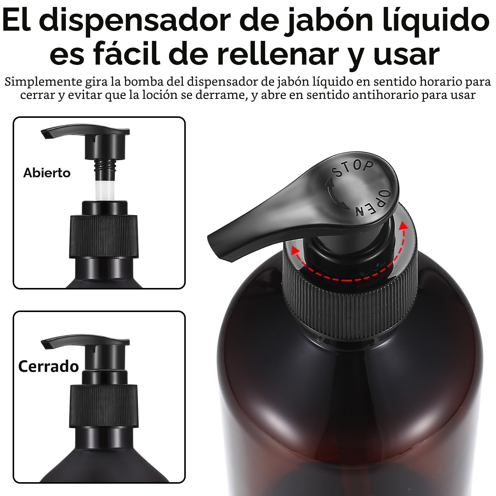 6 Piezas Botellas Dispensadoras de Jabón de Bombas, 300ml Botellas Dispensador de Champú Vacías Reutilizable para Loción, Gel de Ducha, Jabón de Manos, con Embudo, Etiqueta