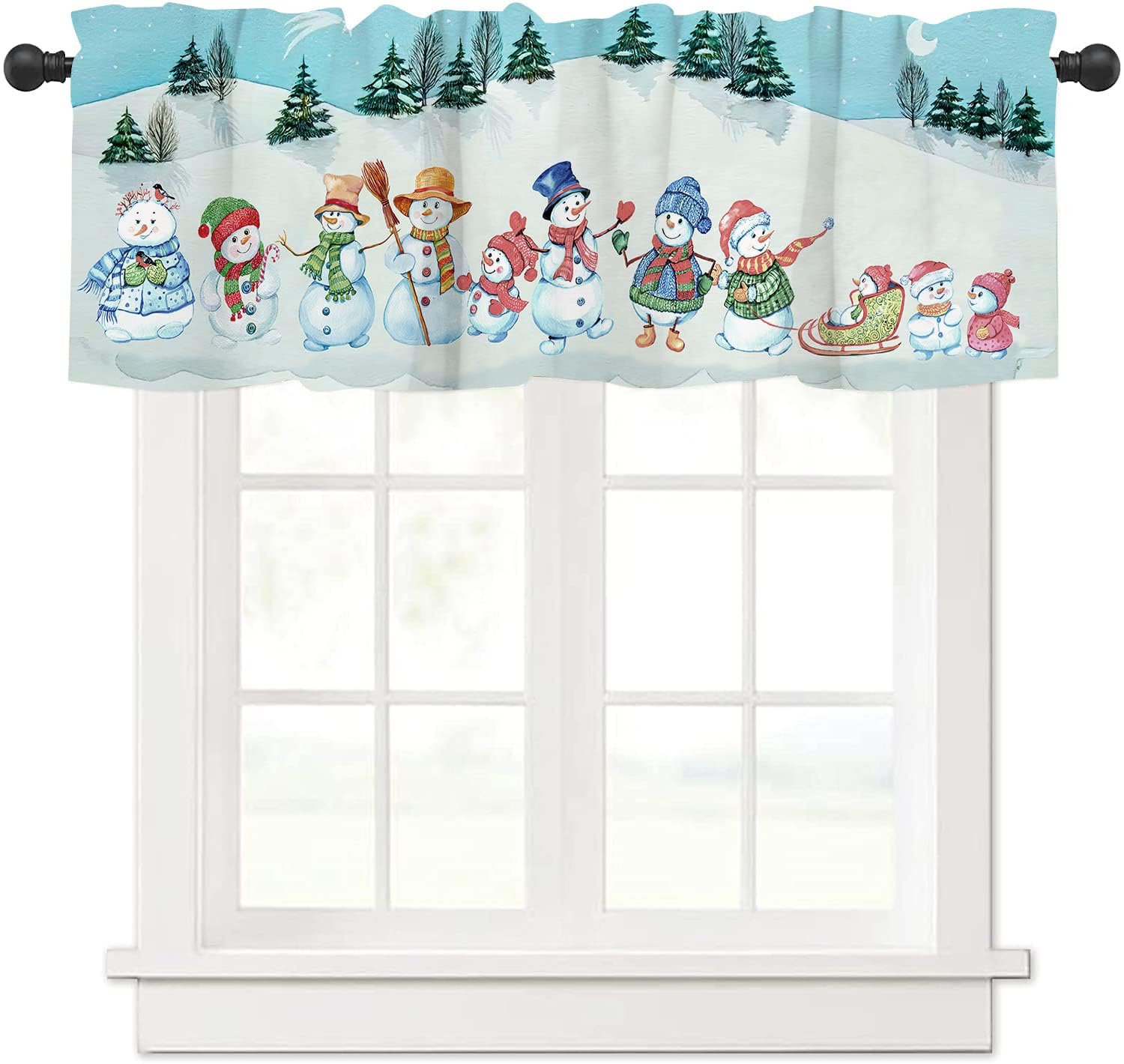 Gaakvrr G Aakvrr Christmas Valance Curtains For Windows, Christmas Snowman Winter Snowy Christmas Tree Kitchen Valances For Windows, Window Treatments For Kitchen Bathroom Bedroom 45X135cm（18X54 Inch）